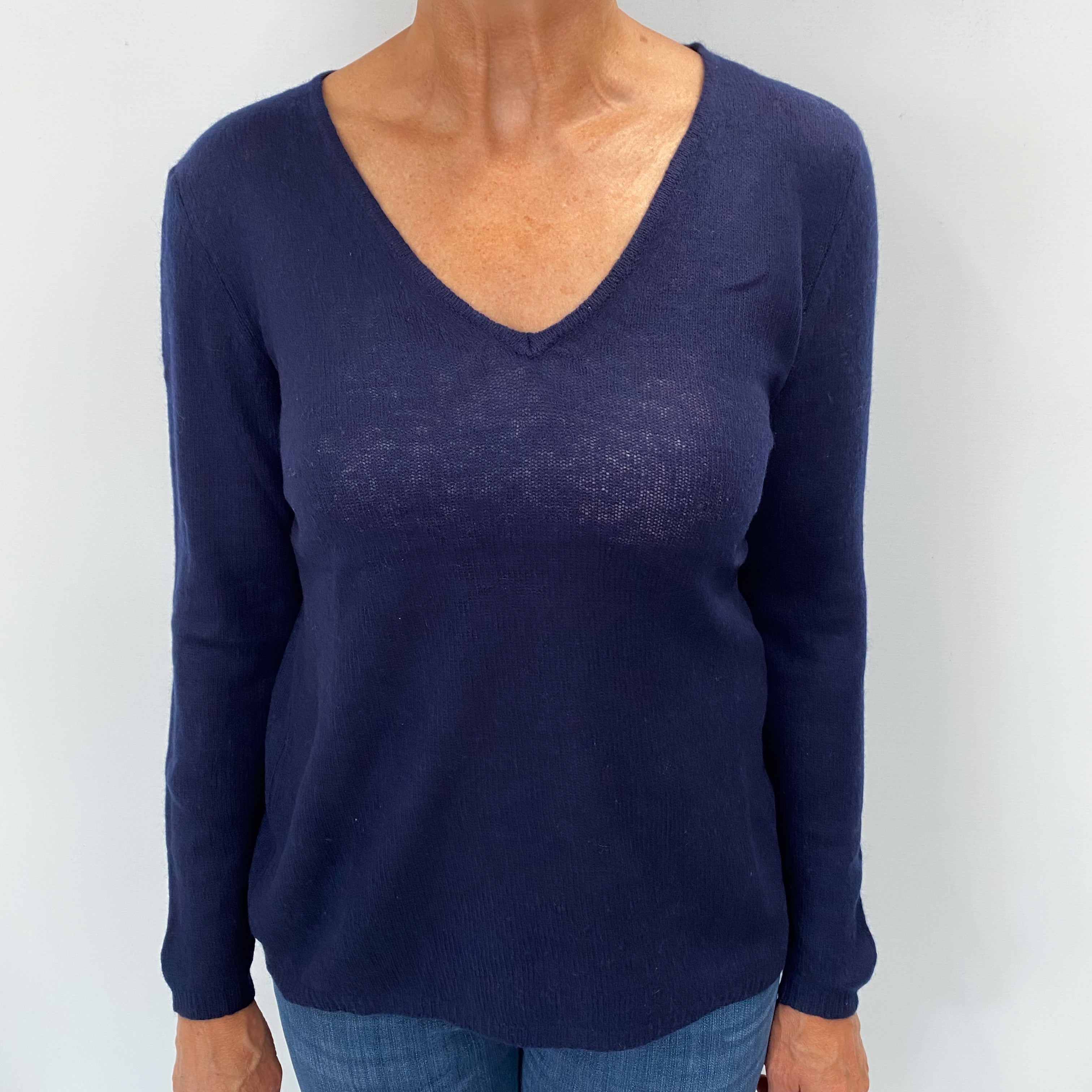 Navy Blue Cashmere V Neck Jumper Medium