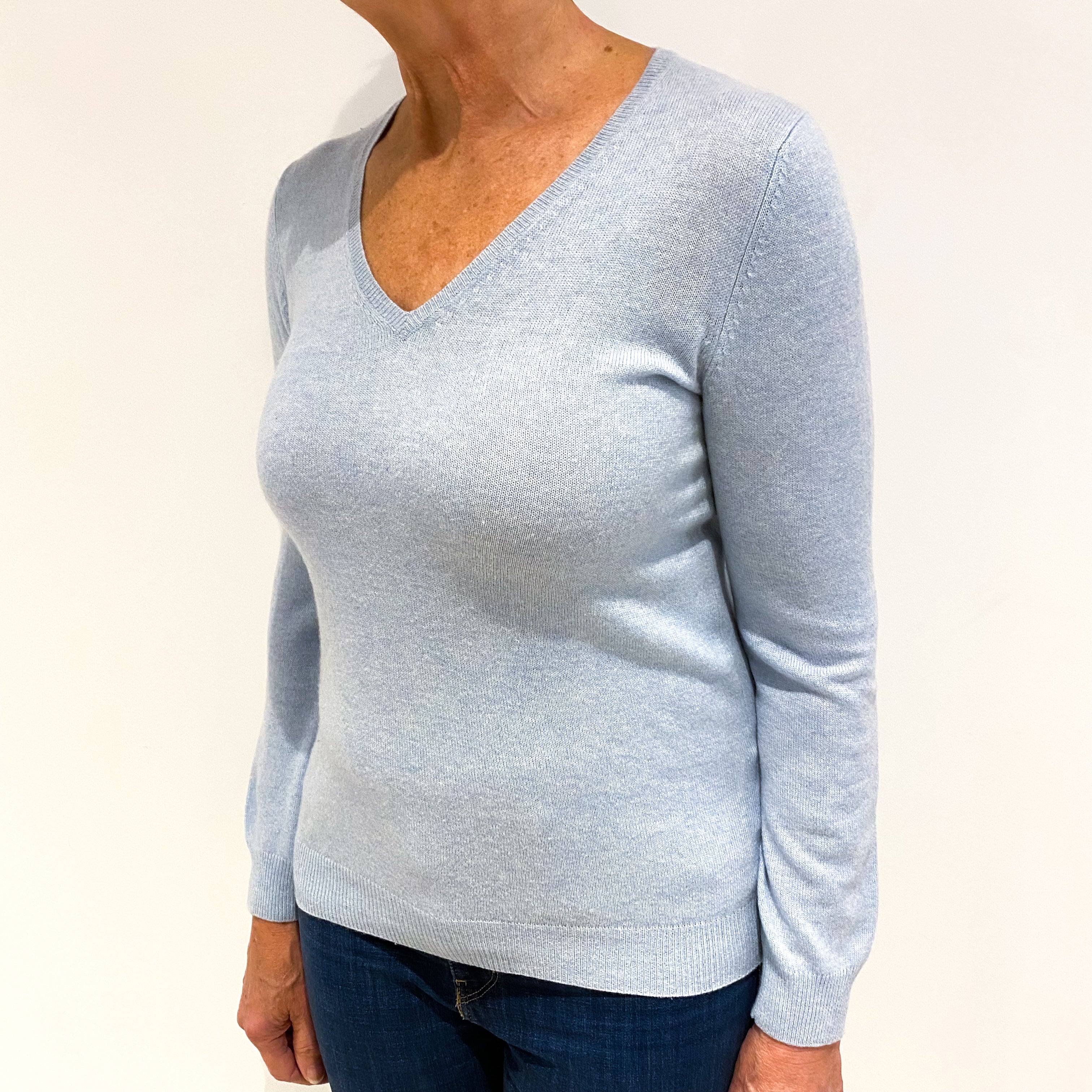 Powder Blue Cashmere V-Neck Jumper Medium