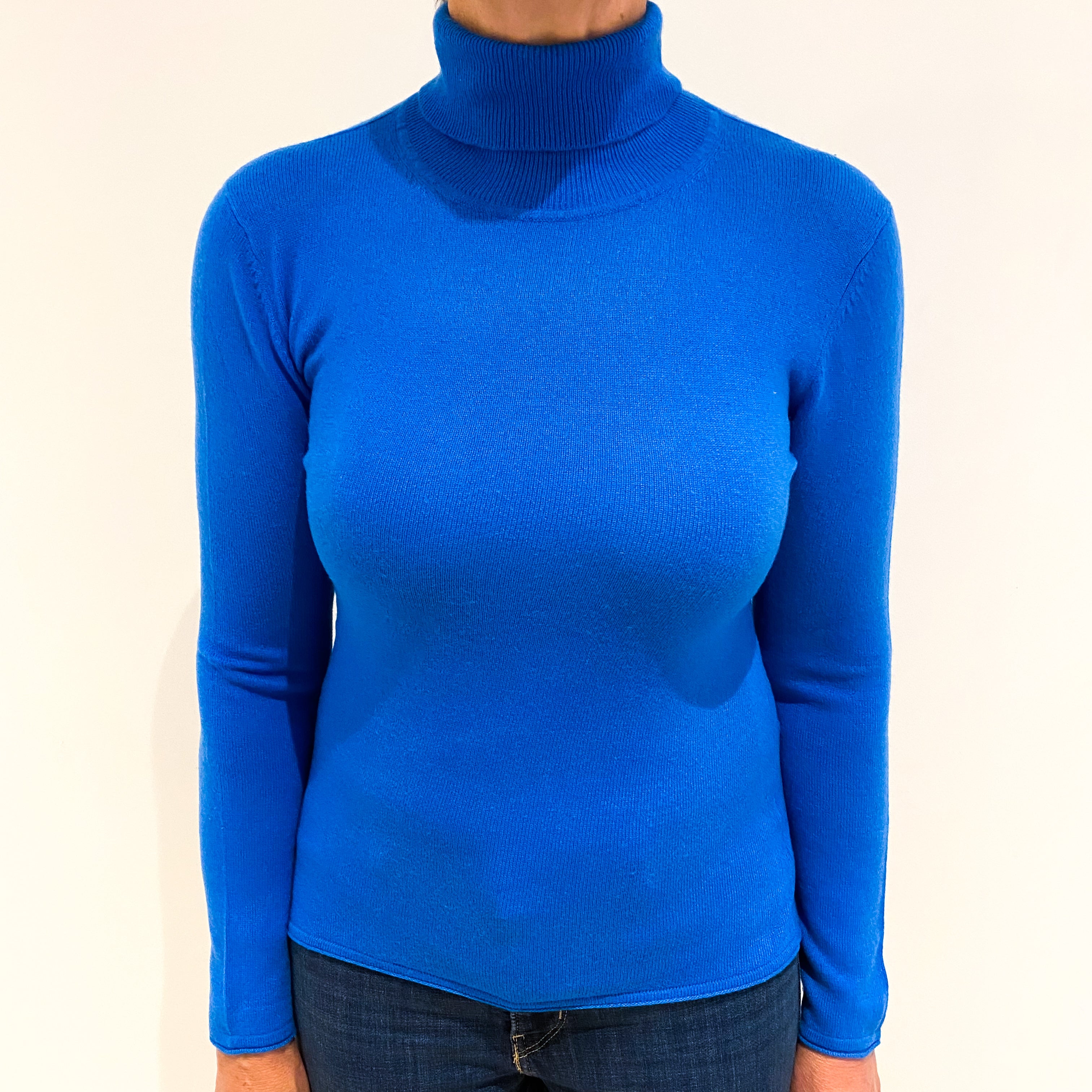 Peacock Blue Cashmere Polo Neck Jumper Medium