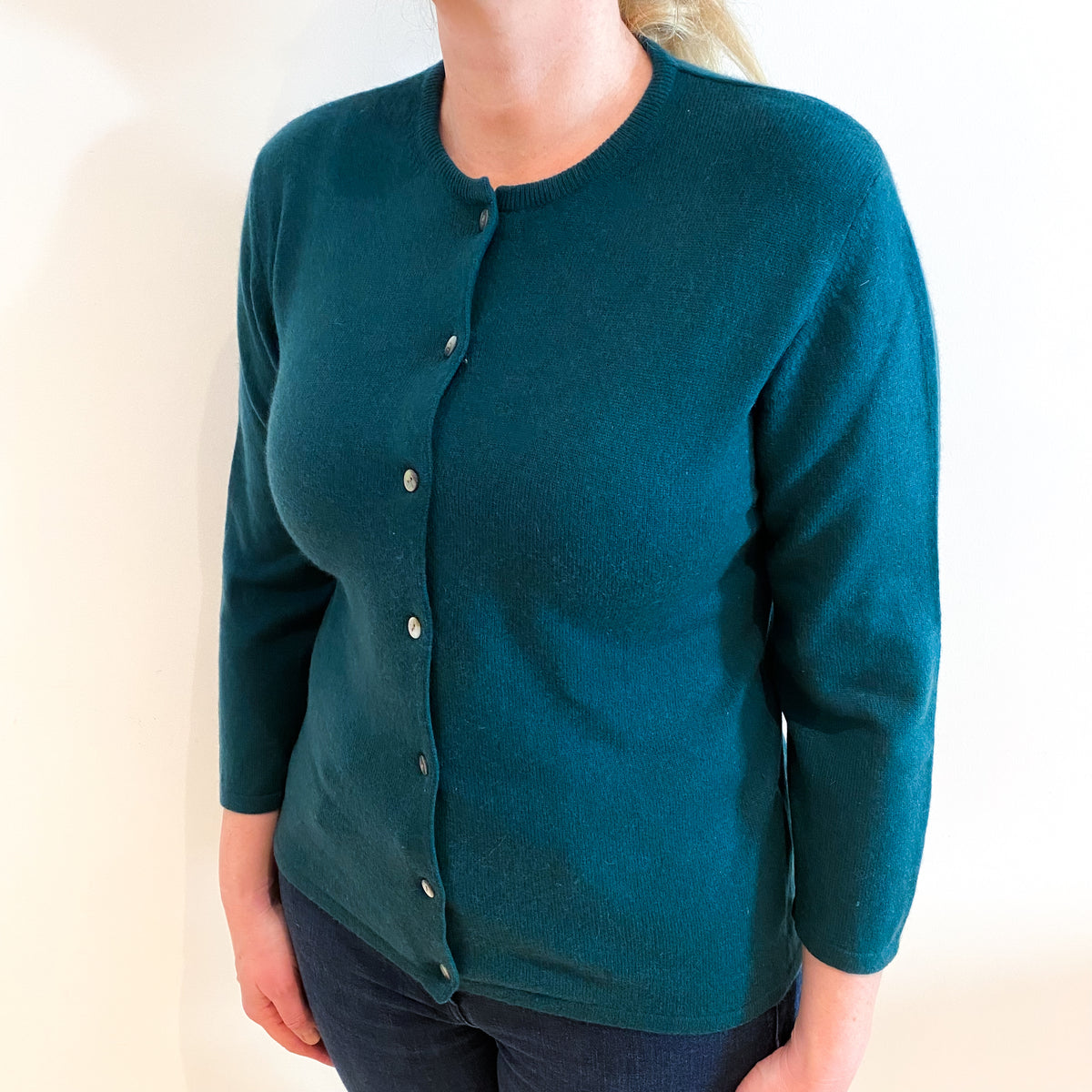 Dark Forest Green Cashmere Crew Neck Cardigan Large