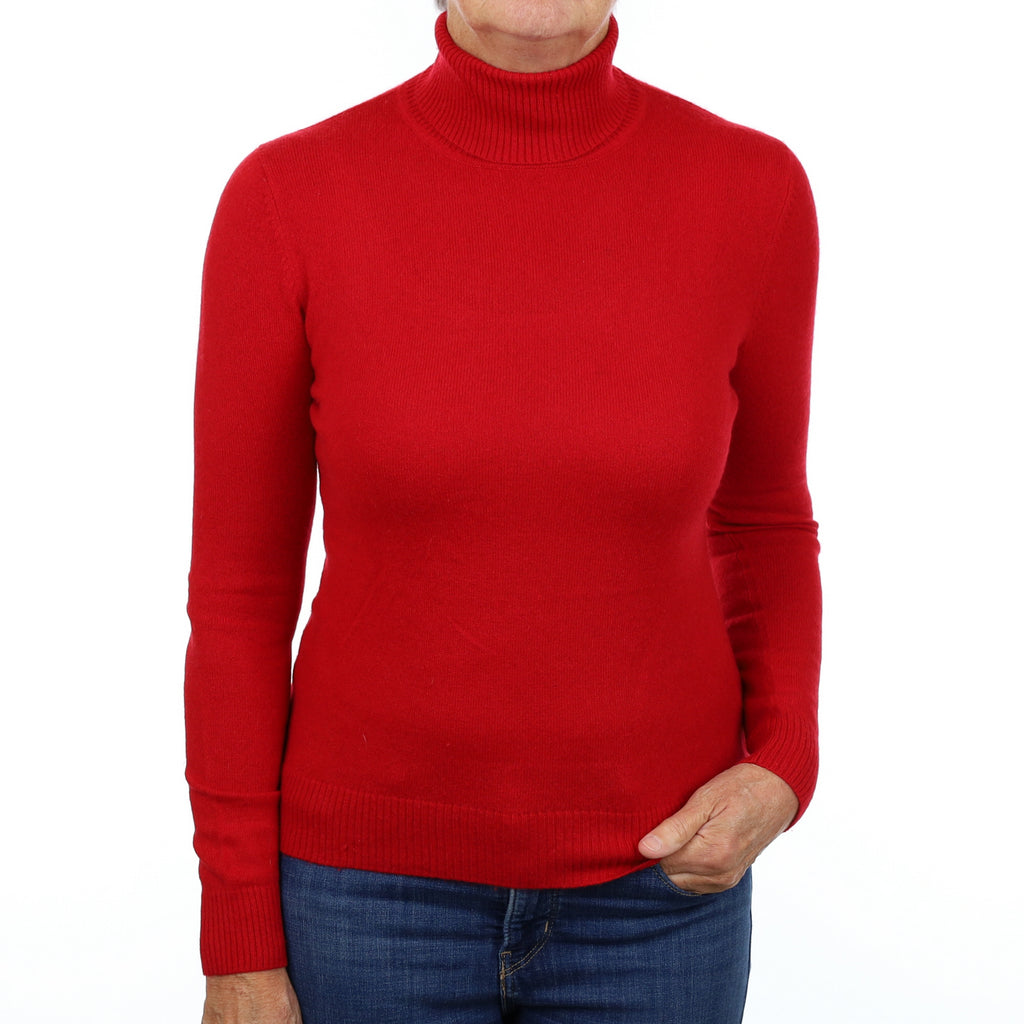 Scarlet Red Cashmere Polo Neck Jumper Medium