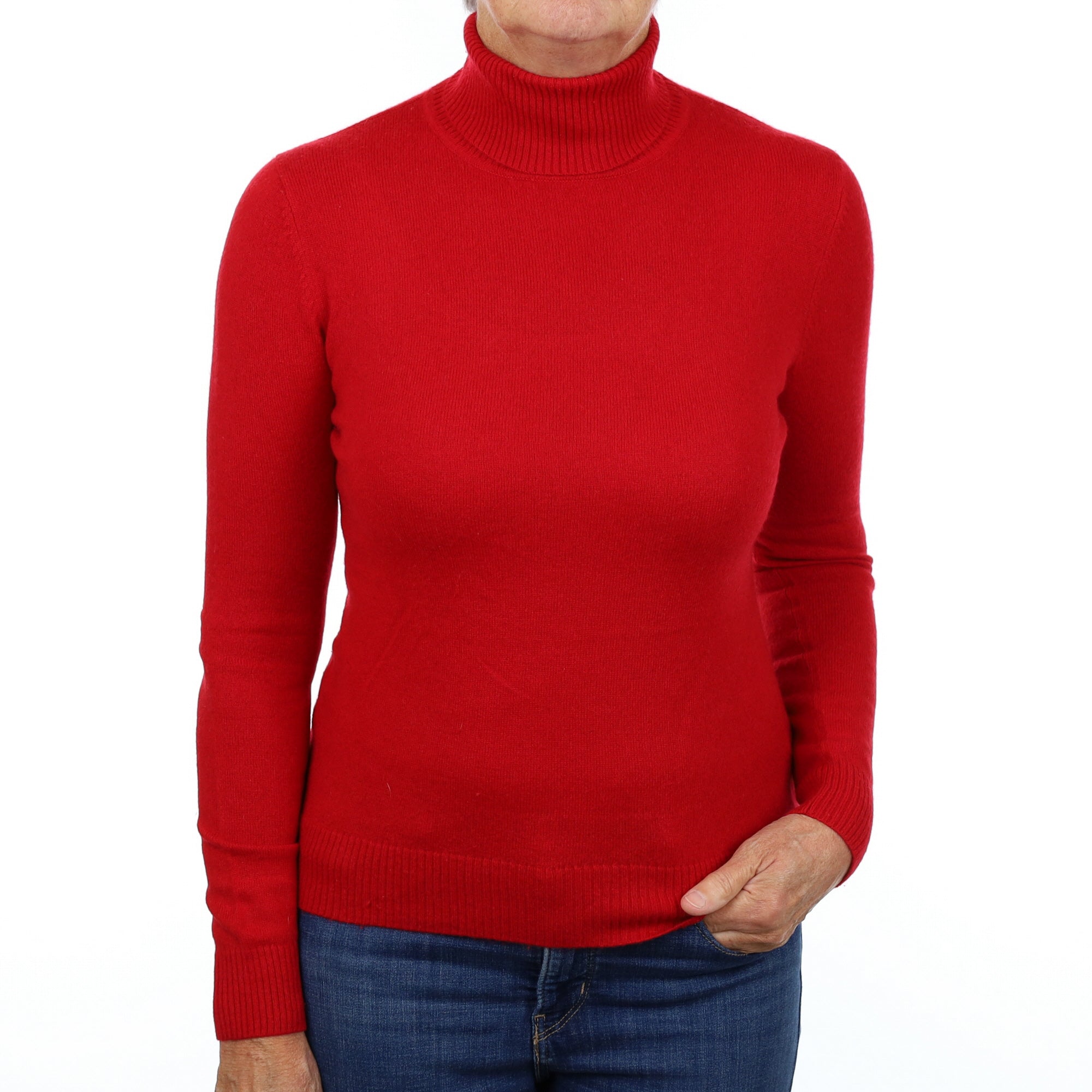 Scarlet Red Cashmere Polo Neck Jumper Medium