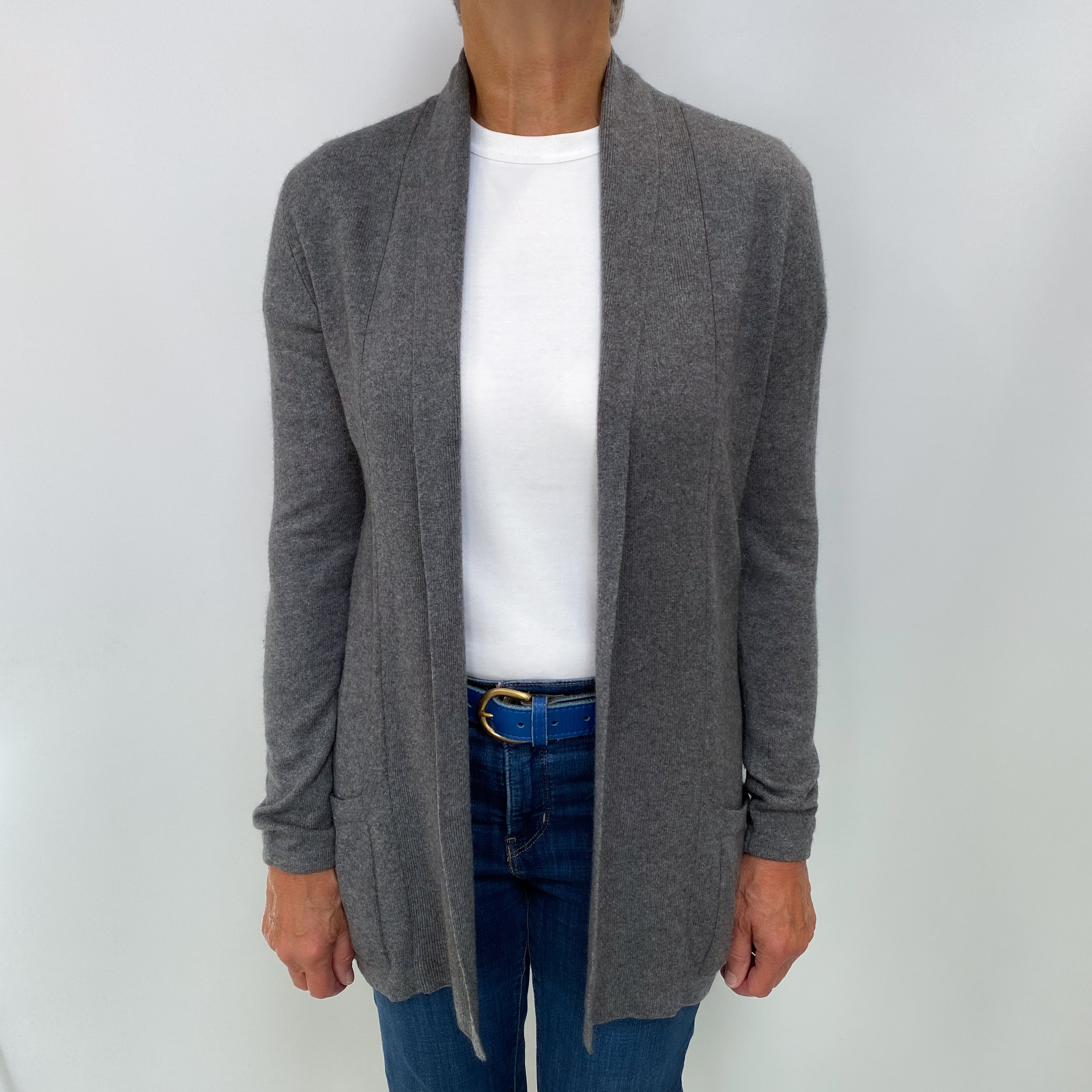 Slate Grey Cashmere Edge to Edge Cardigan Medium