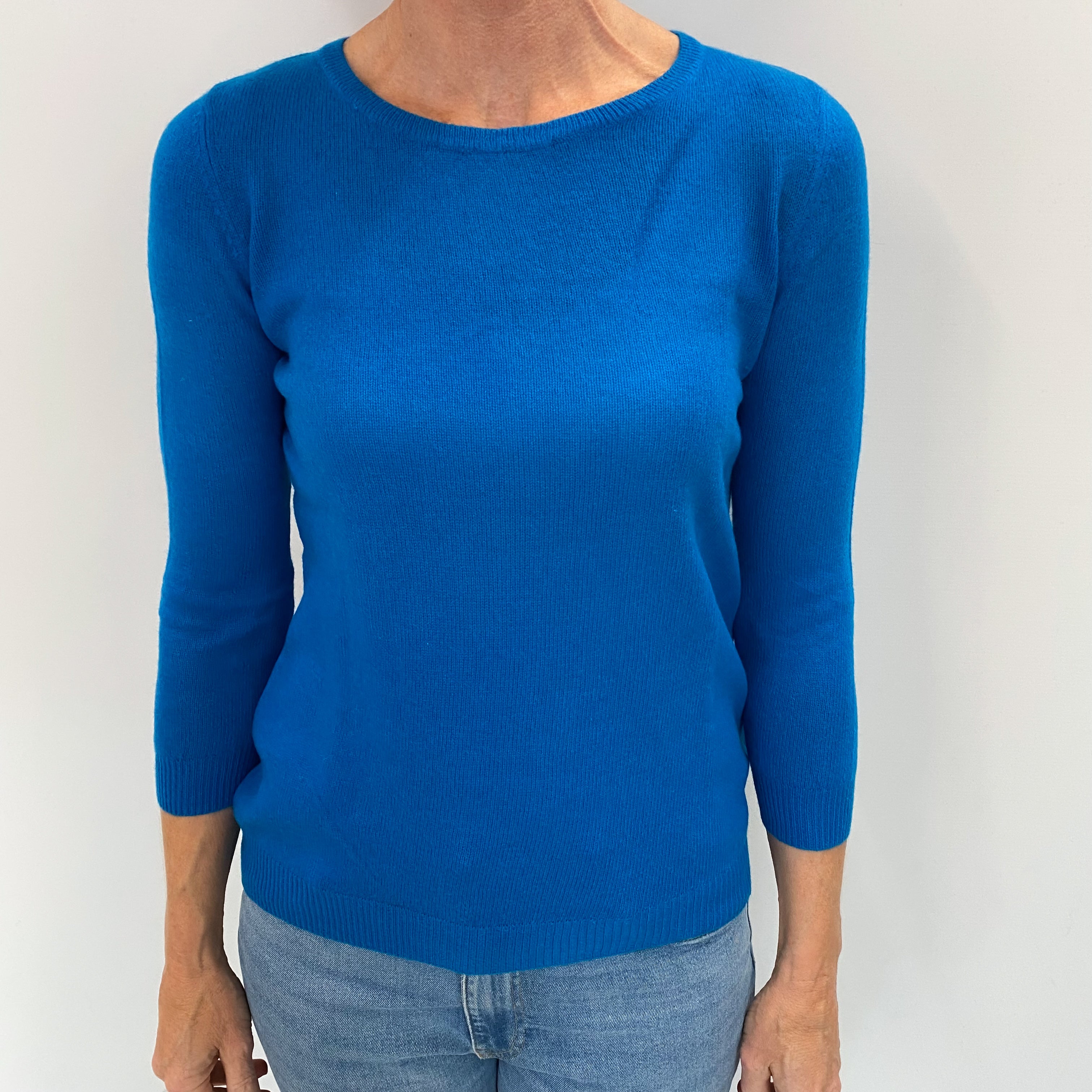 Peacock Blue Cashmere Crew Neck Jumper Small