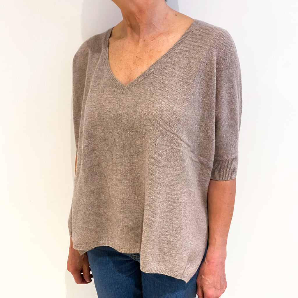 Mink Brown Cashmere V Neck Jumper Medium