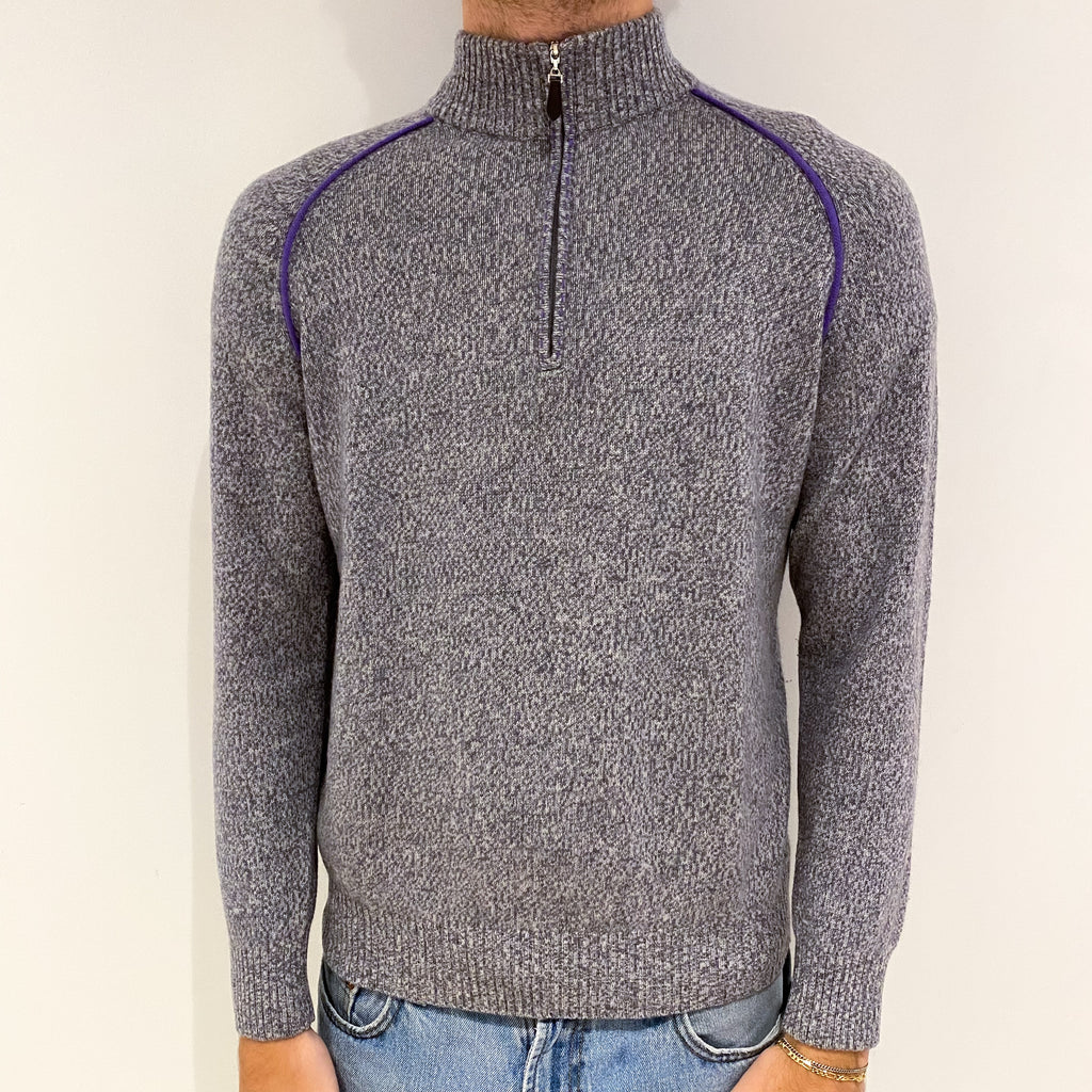 Men's Grey Marl Cashmere 1/4 Zip Jumper Large