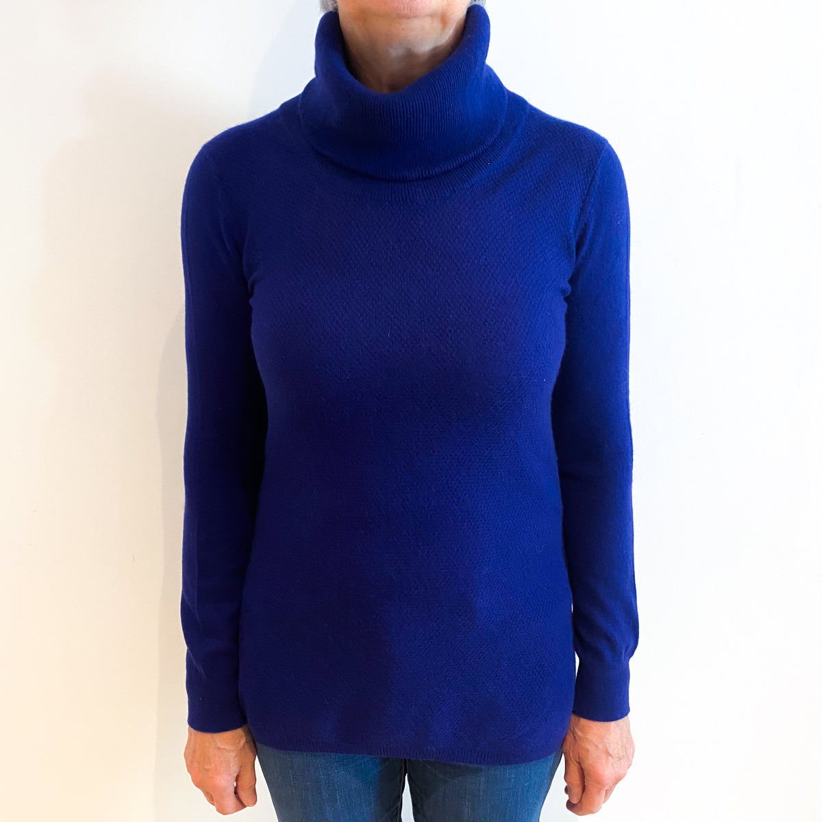 Indigo Blue Cashmere Polo Neck Jumper Medium