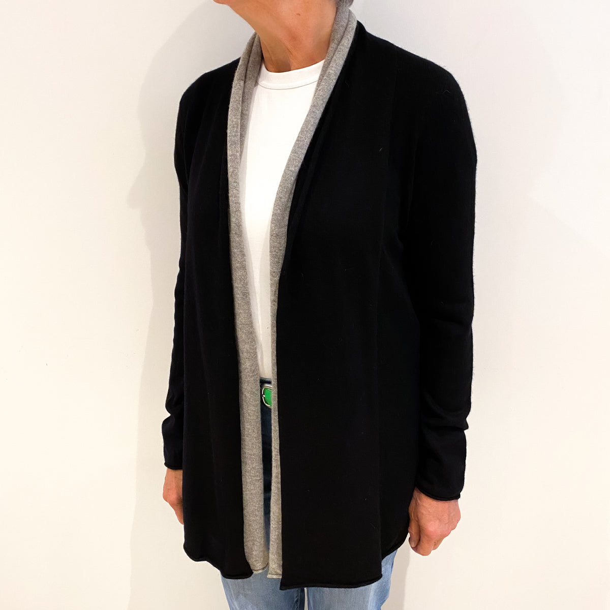 Black Cashmere Edge To Edge Cardigan Medium