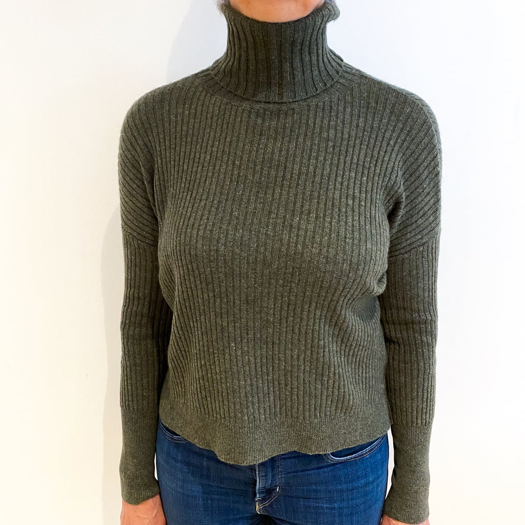 Spruce Green Cashmere Polo Neck Jumper Medium