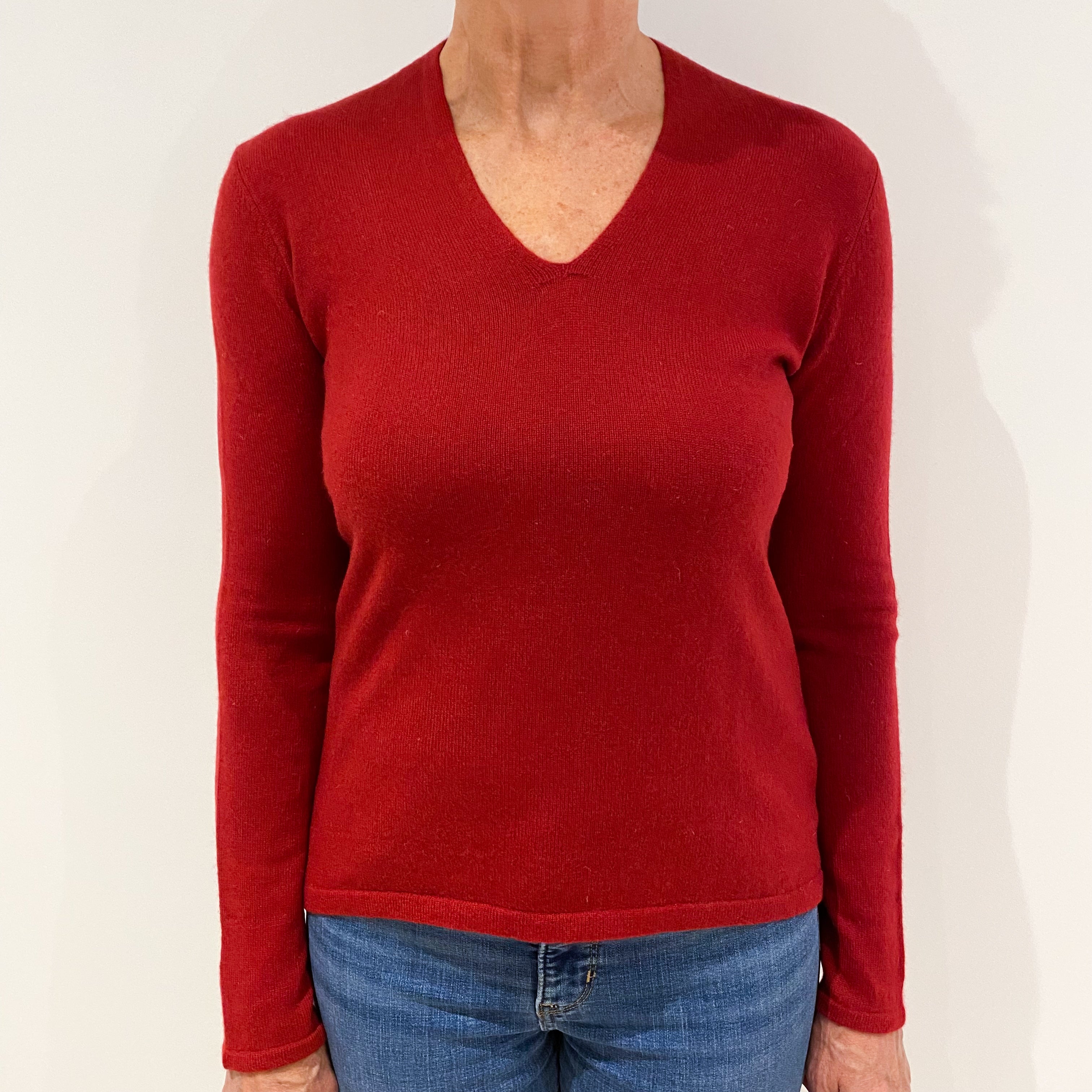 Crimson Red Cashmere V-Neck Jumper Medium