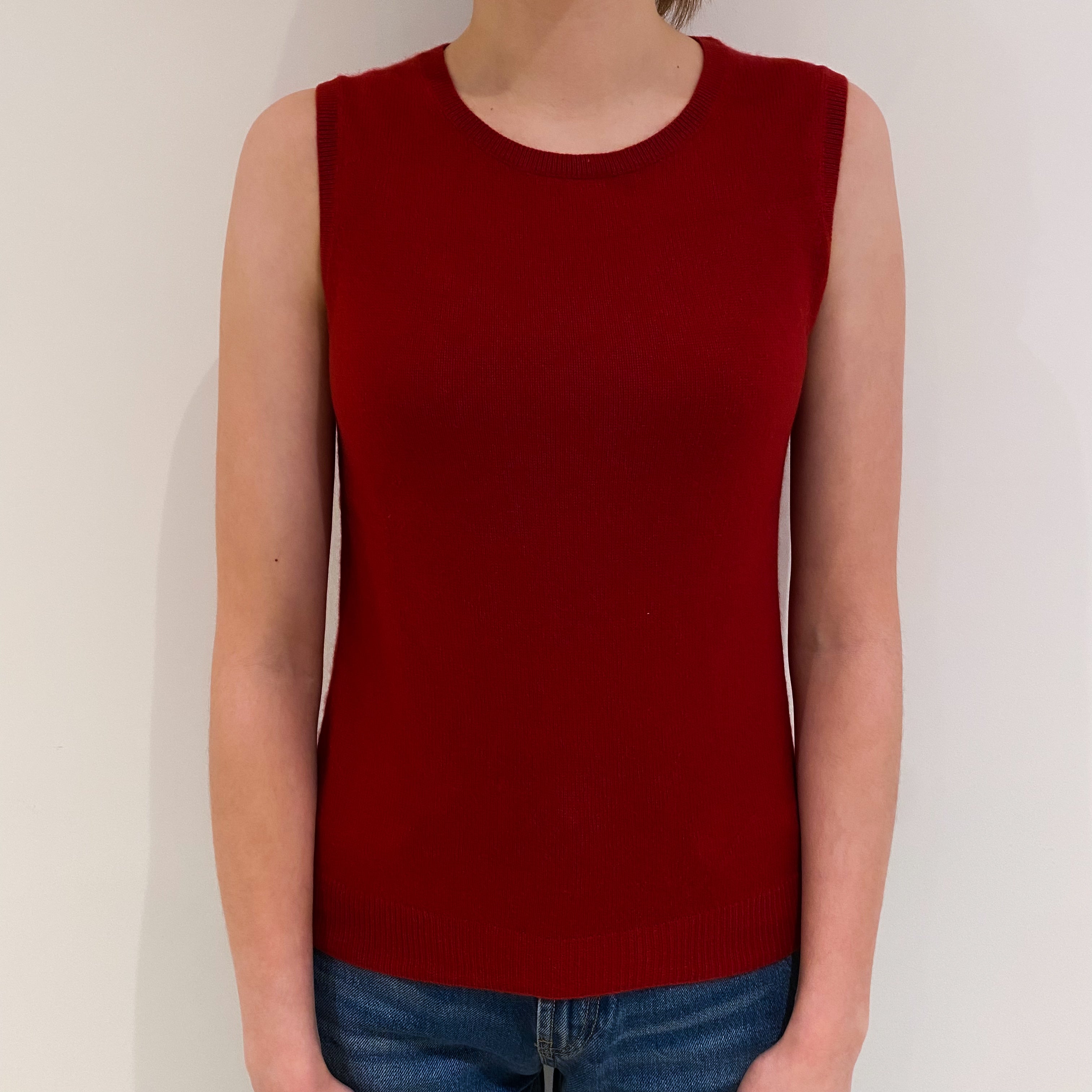 Post Box Red Cashmere Crew Neck Tank Top Extra Small