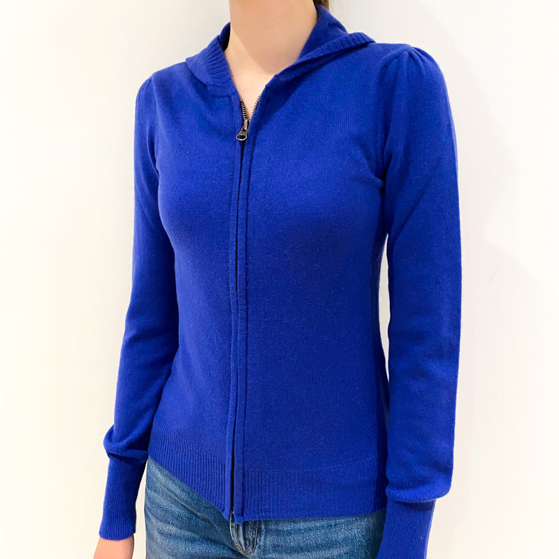 Royal Blue Cashmere Hooded Zip Up Jumper Extra Small
