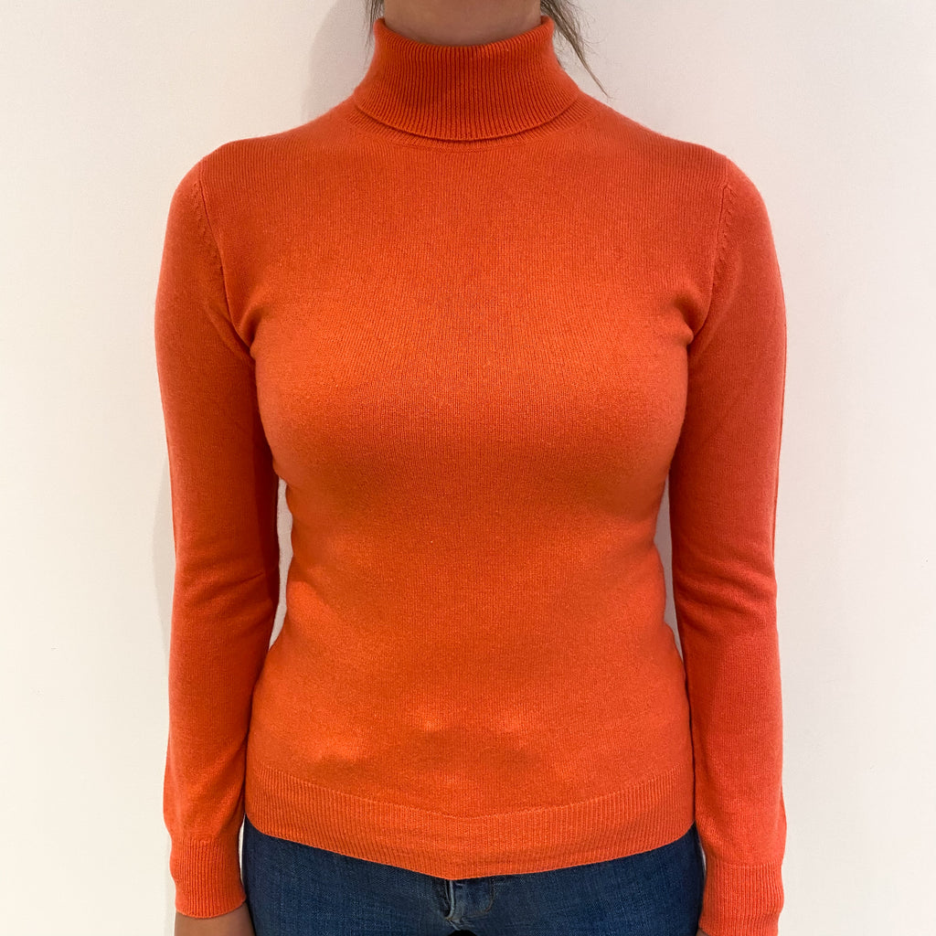 Coral Orange Cashmere Polo Neck Jumper Small