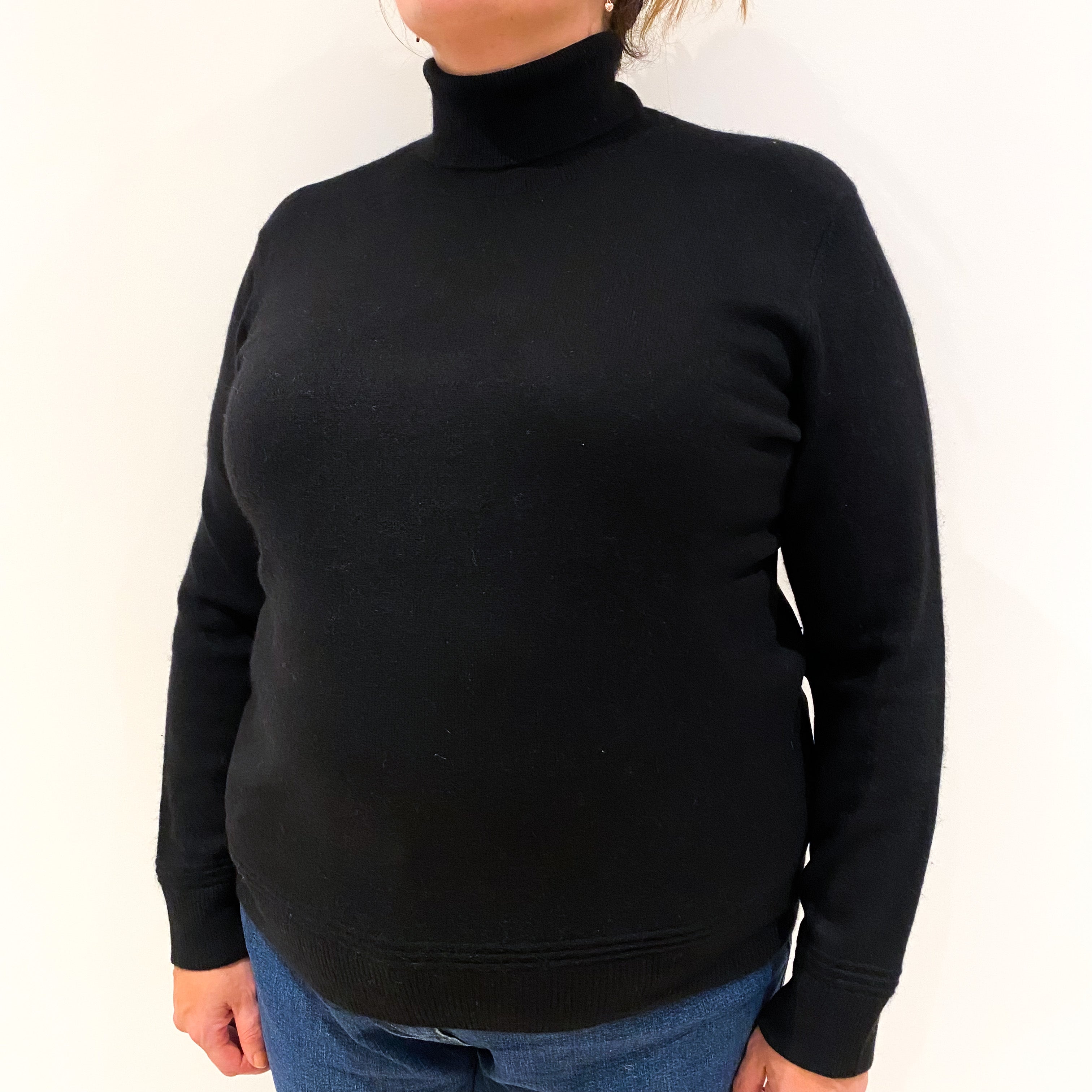 Black Cashmere Polo Neck Jumper Extra Large