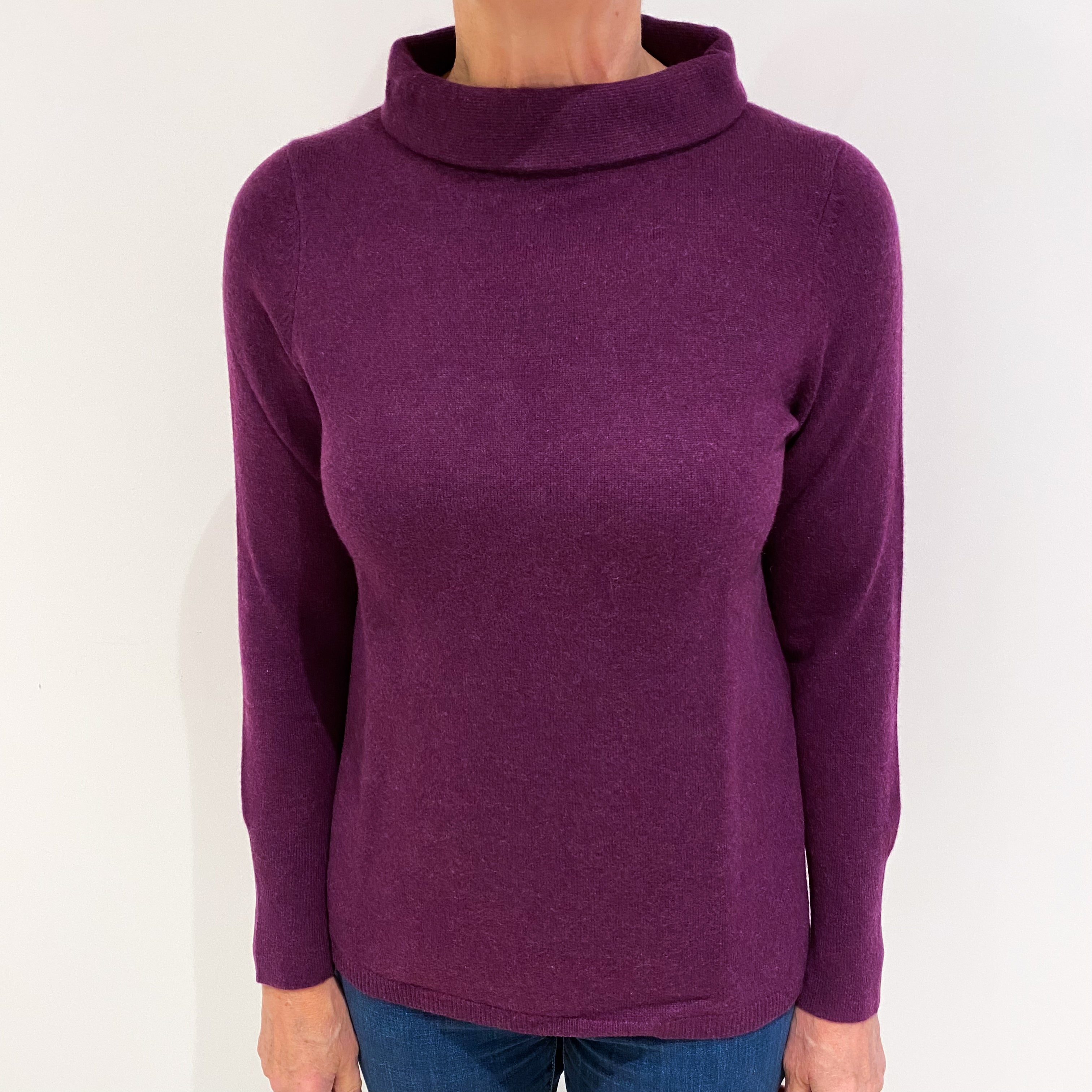 Plum Purple Cashmere Boat Neck Jumper Medium