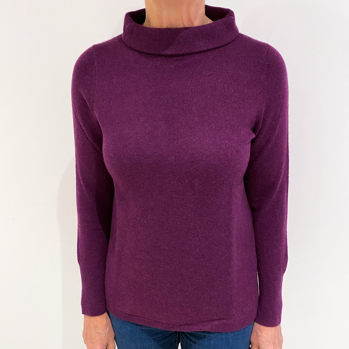 Plum Purple Cashmere Boat Neck Jumper Medium