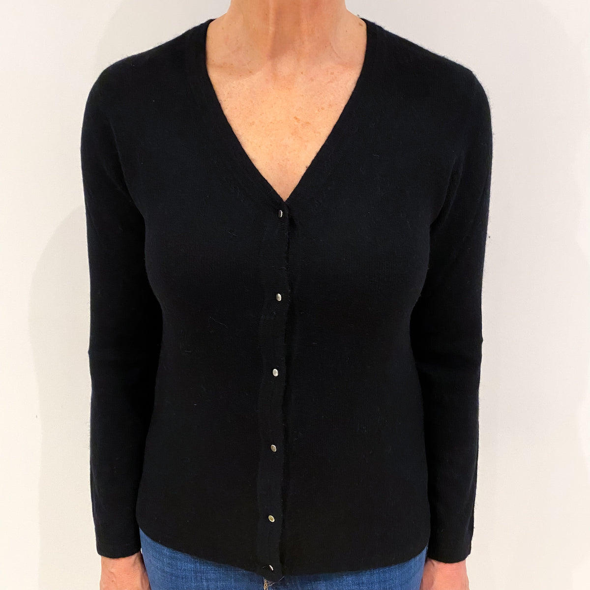Black Cashmere V Neck Cardigan Medium