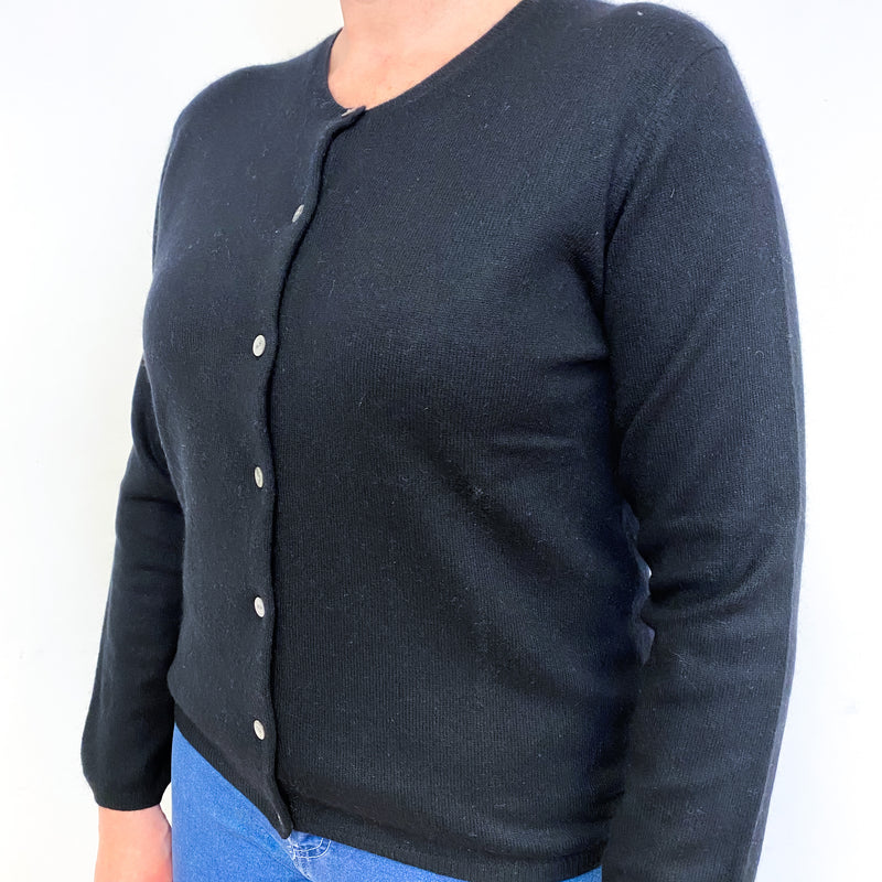 Black Cashmere Crew Neck Cardigan Large