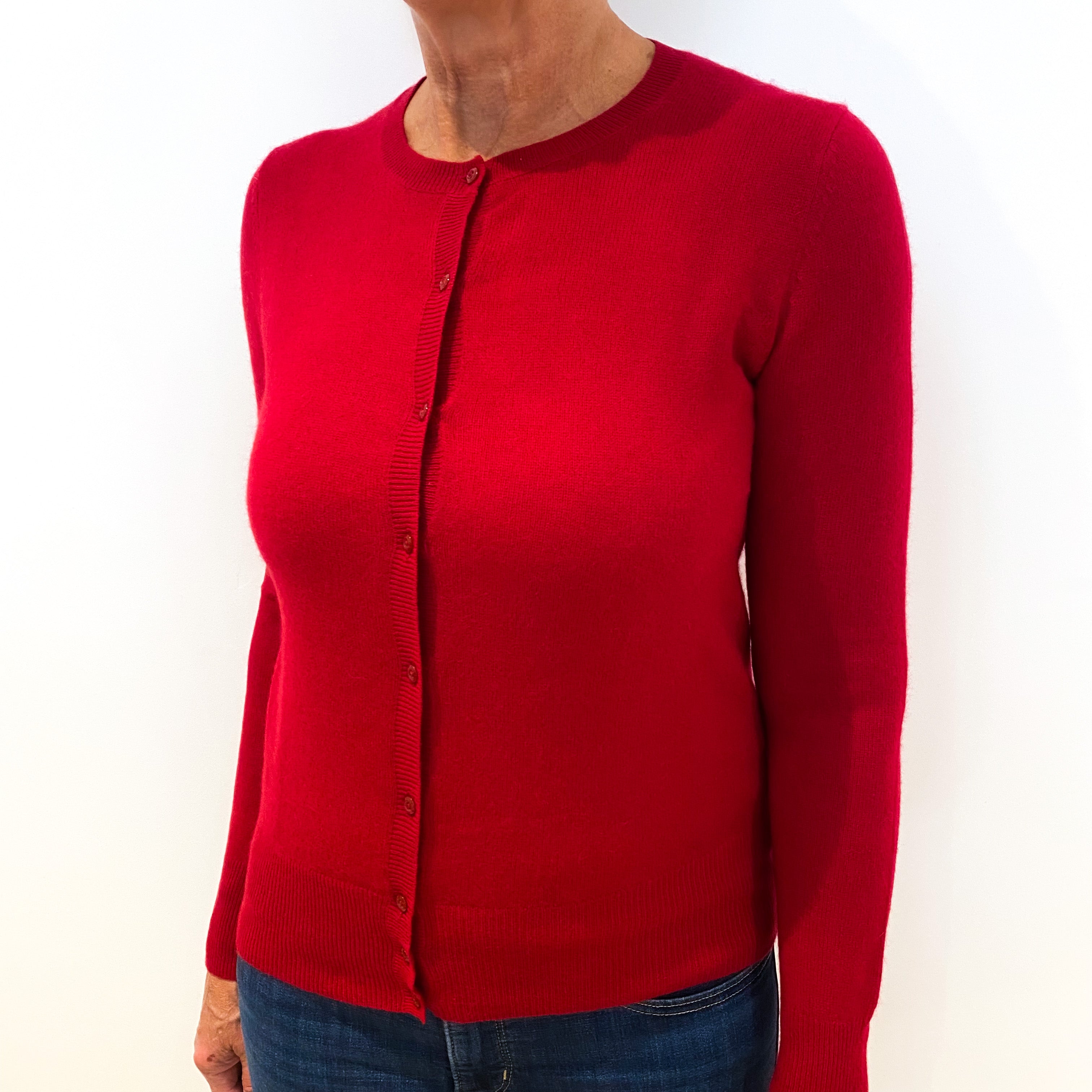 Scarlet Red Cashmere Crew Neck Cardigan Medium