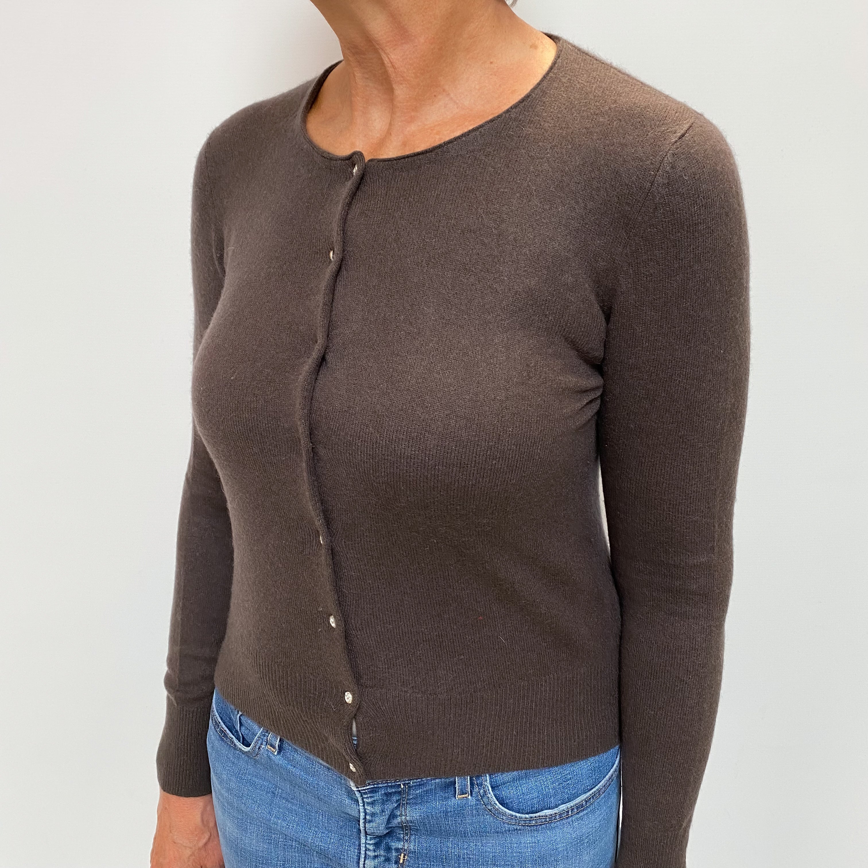Peppercorn Brown Cashmere Crew Neck Cardigan Medium