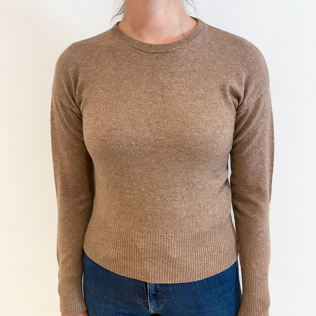 Camel Brown Cashmere Crew Neck Jumper Small