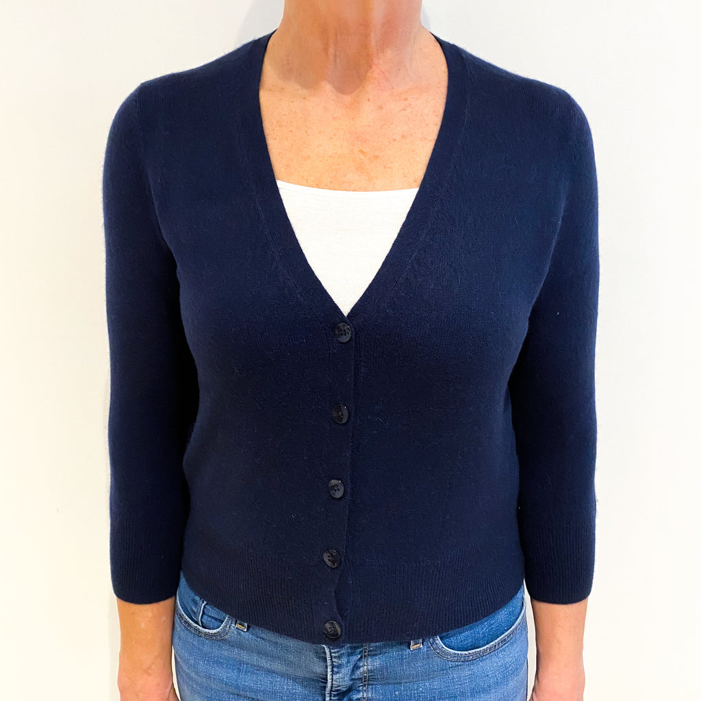 Navy Cashmere V Neck Cardigan Medium