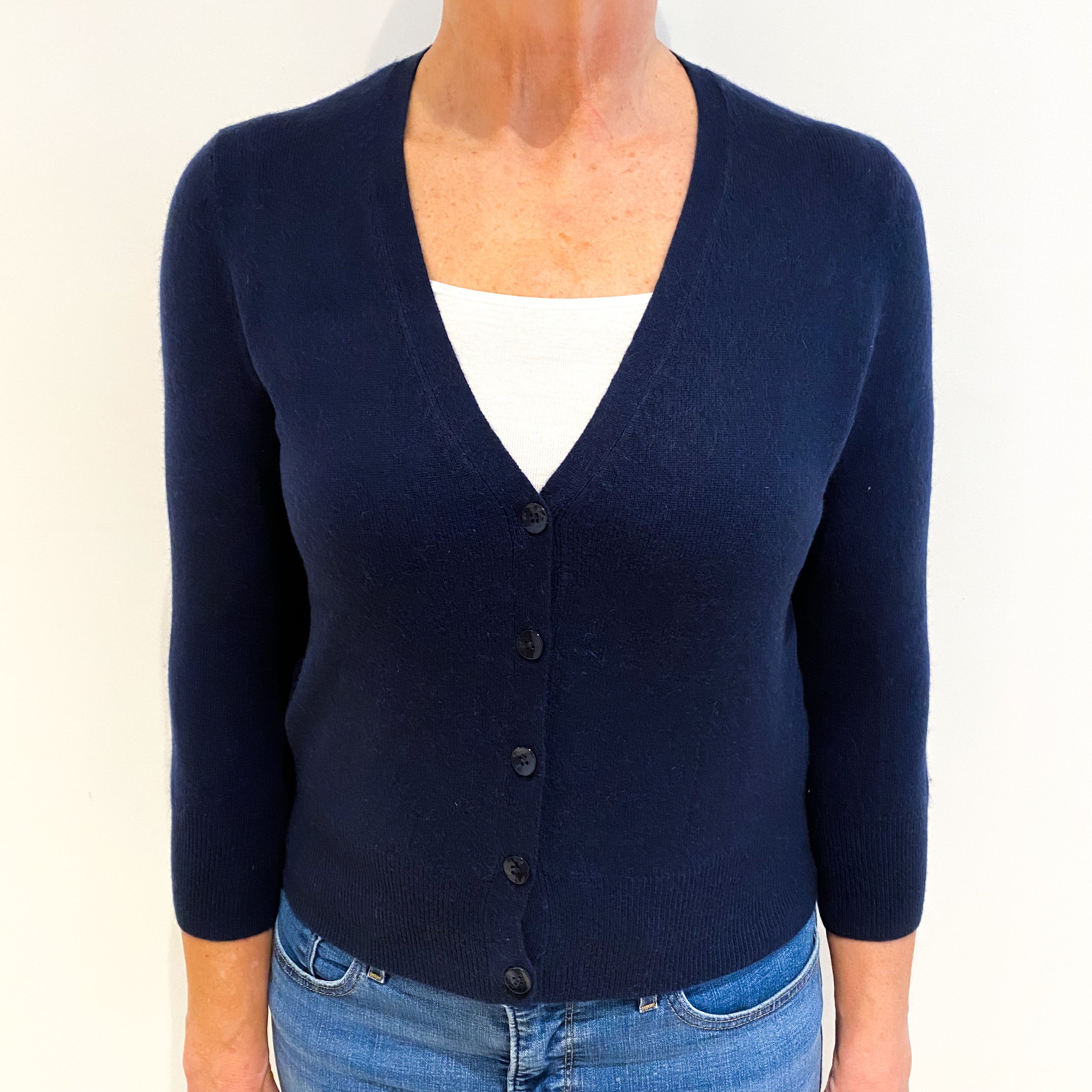 Navy Cashmere V Neck Cardigan Medium