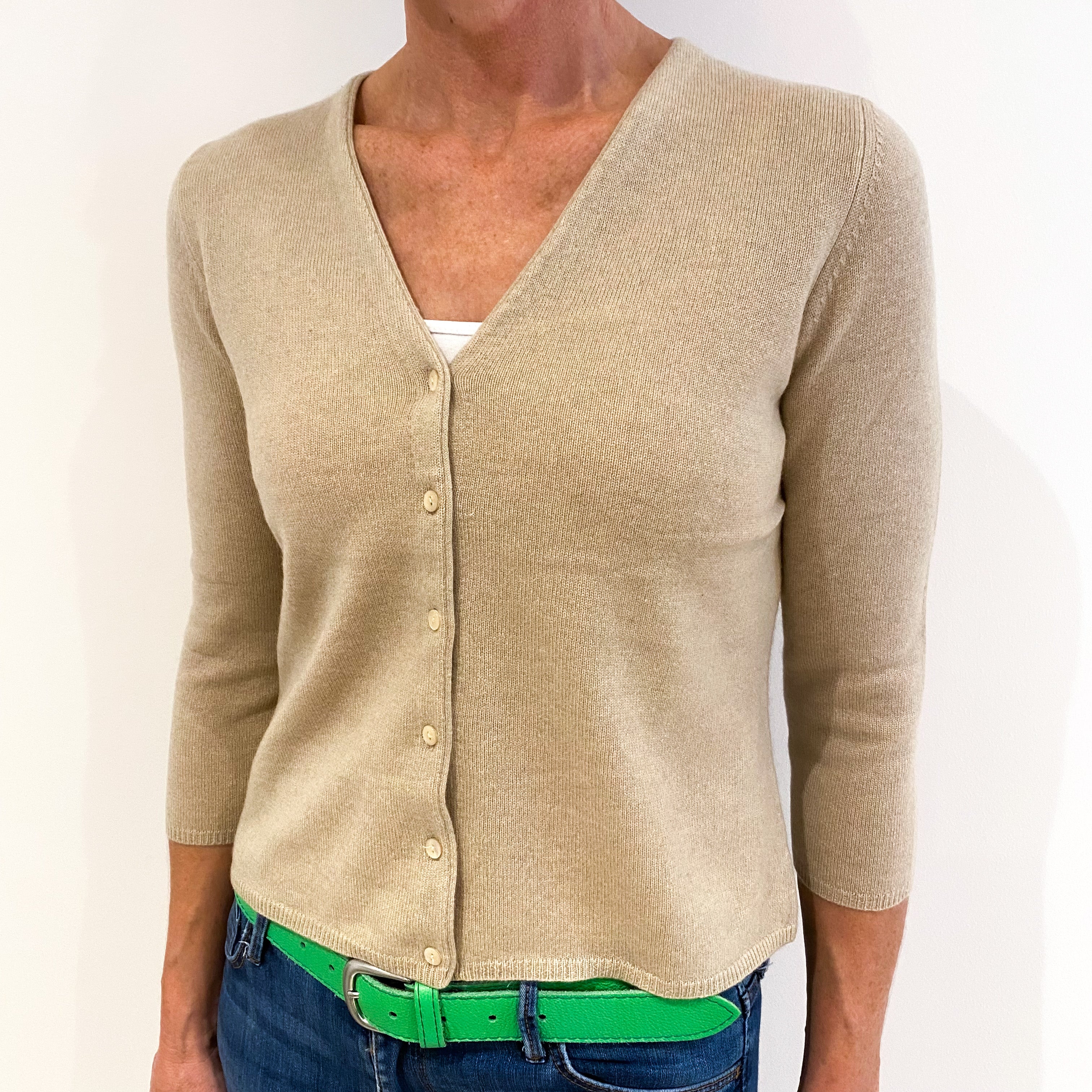 Sand Beige Cashmere V-Neck Cardigan Small Petite