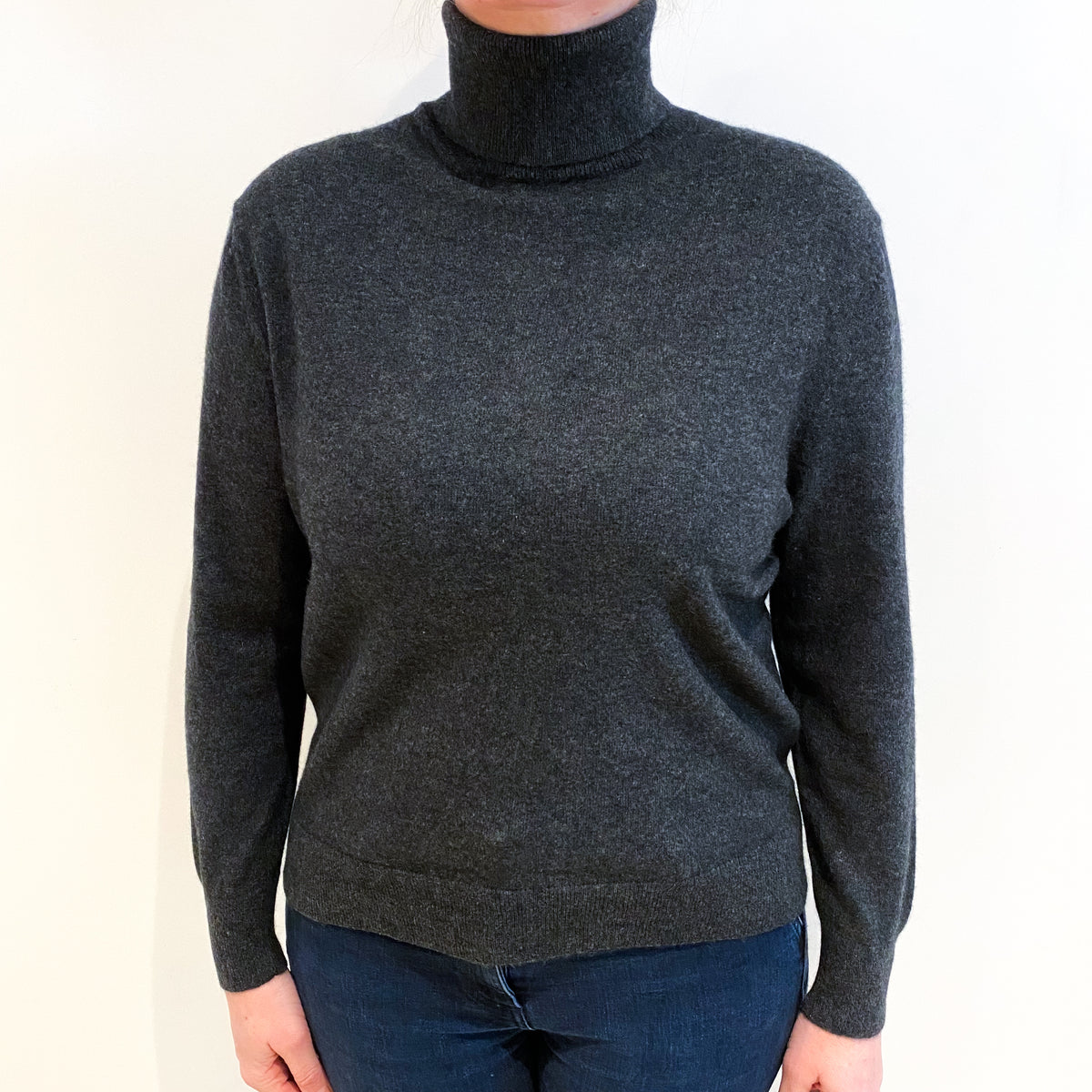 Charcoal Grey Cashmere Polo Neck Jumper Large