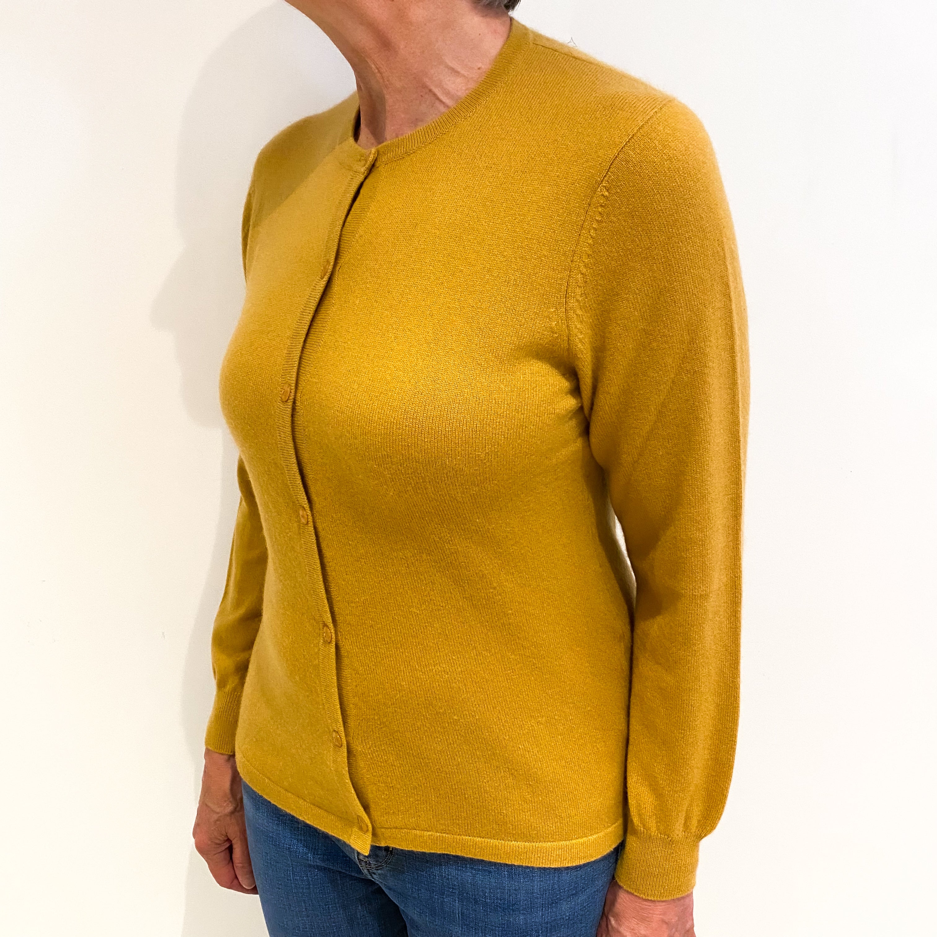 Deep Ochre Yellow Cashmere Cardigan Medium