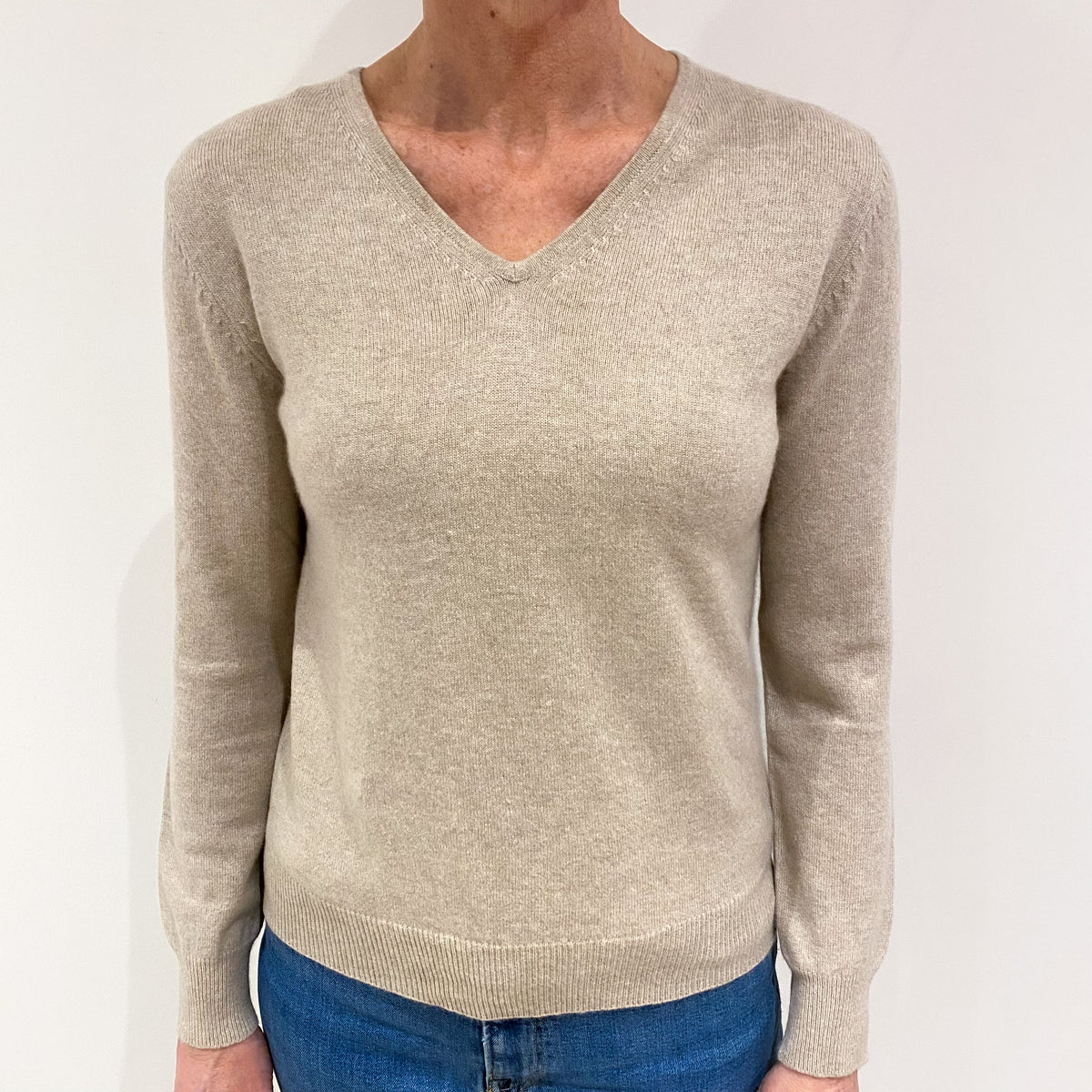 Pale Fawn Cashmere V Neck Jumper Small