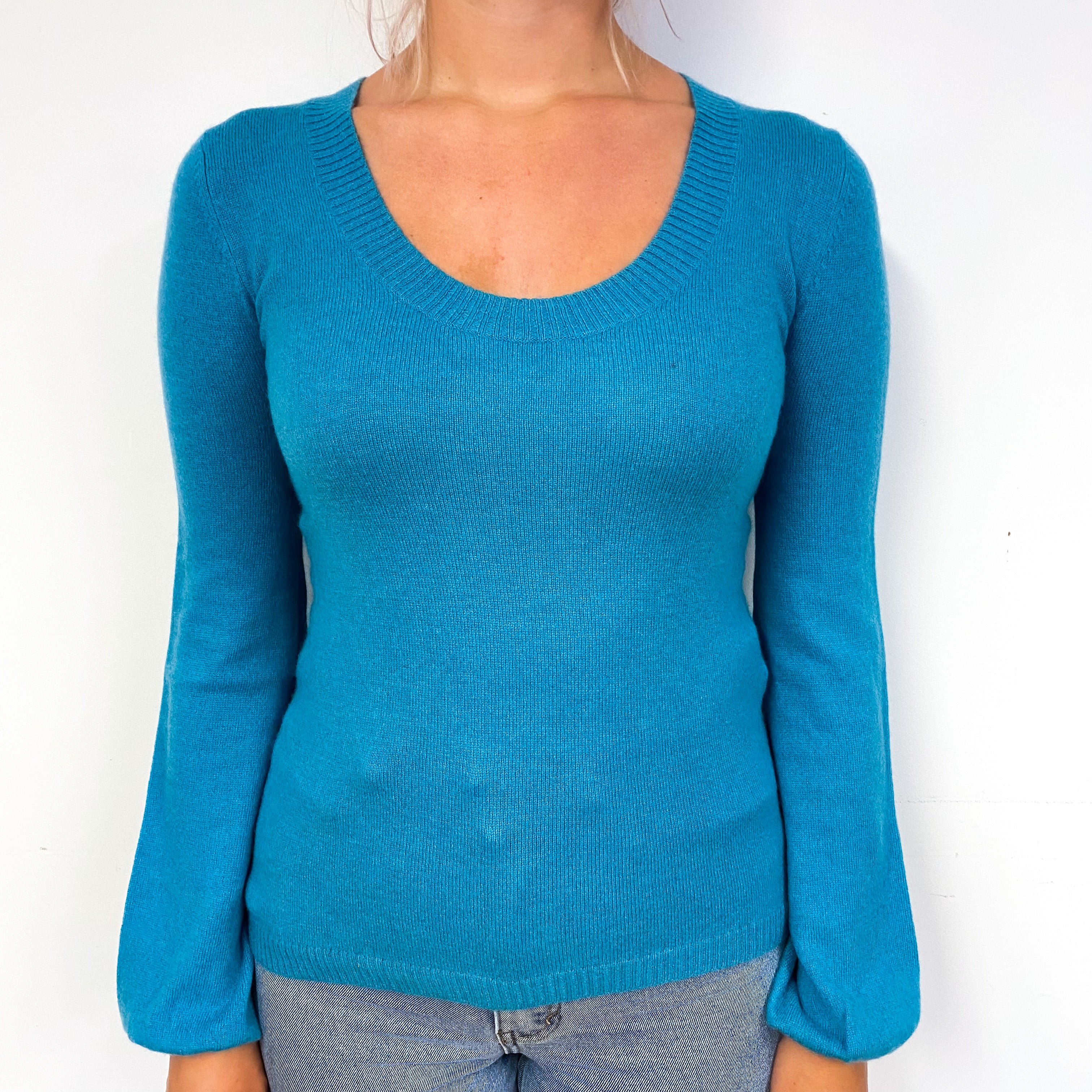 Teal Blue Cashmere Crew Neck Jumper Small