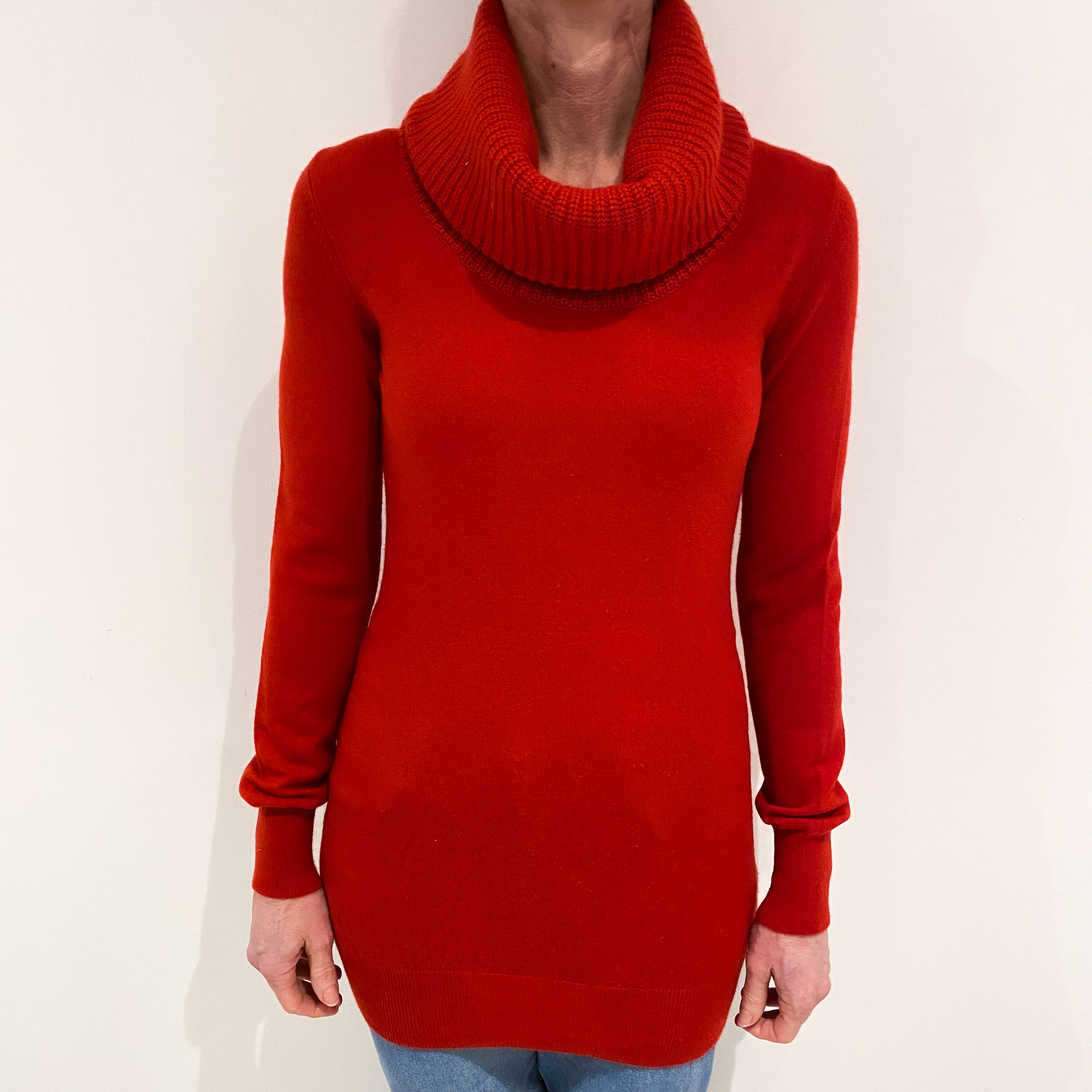 Spanish Red Cashmere Polo Neck Tunic Jumper Small