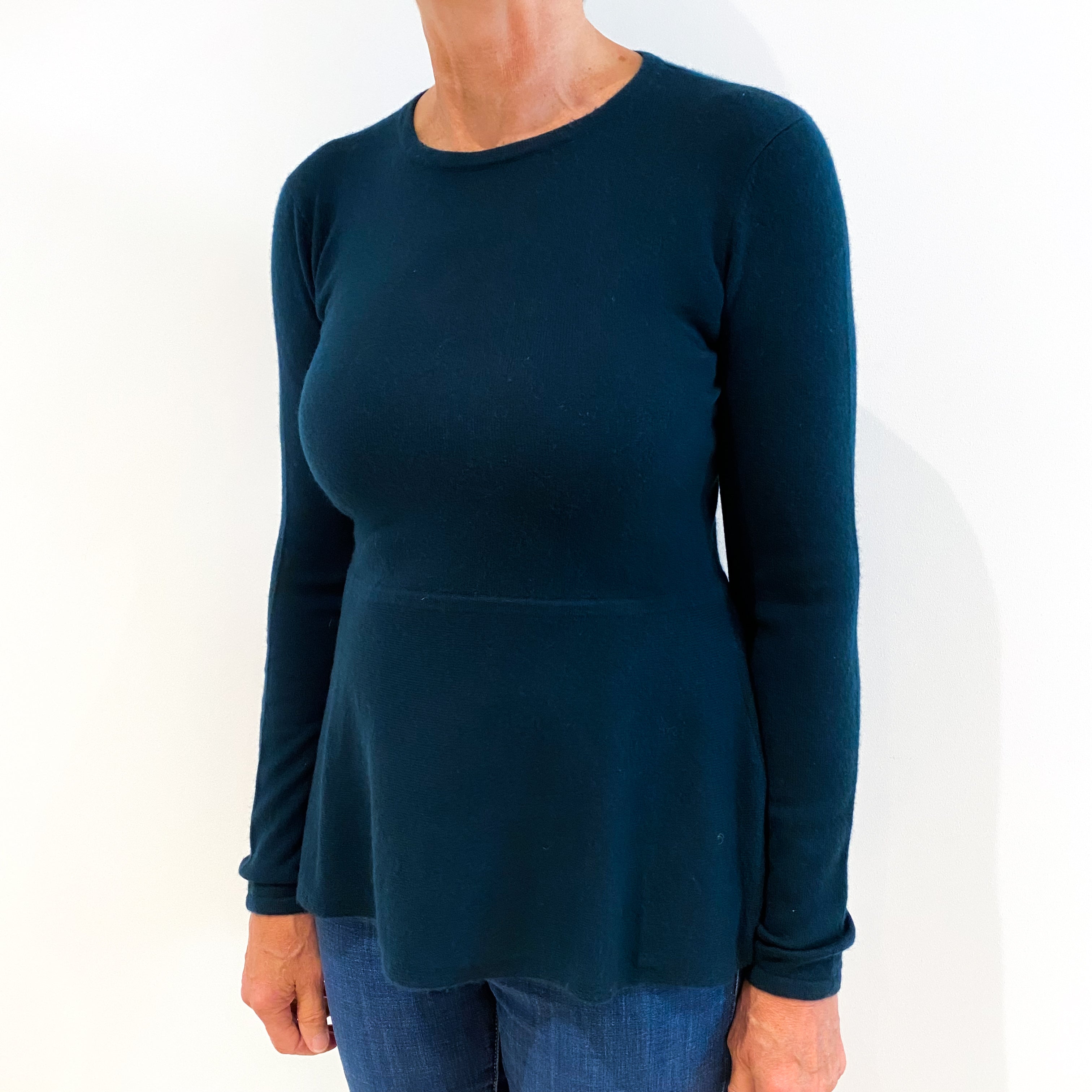 Petrol Blue Cashmere Polo Neck Jumper Medium