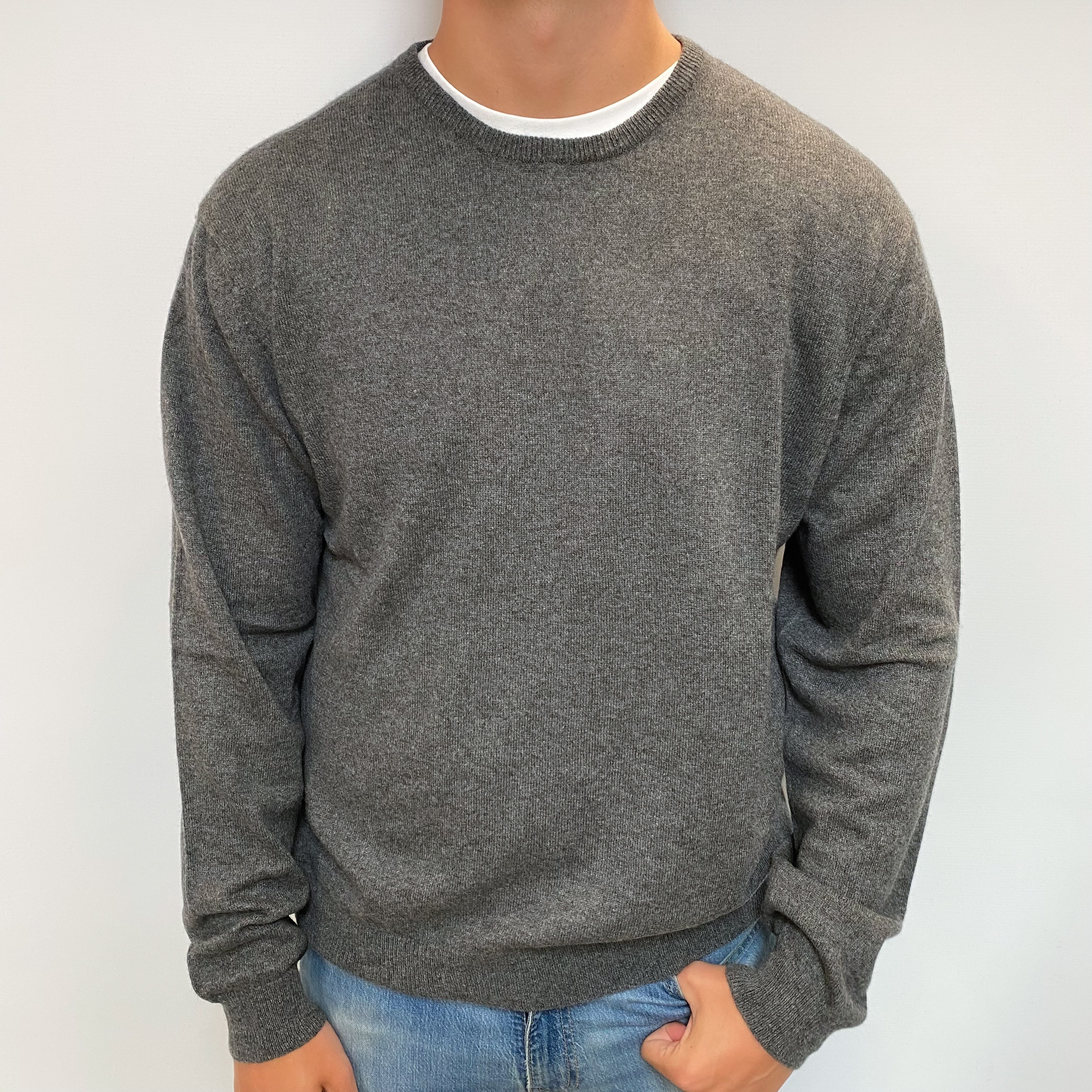 Men's Slate Grey Cashmere Crew Neck Jumper XL