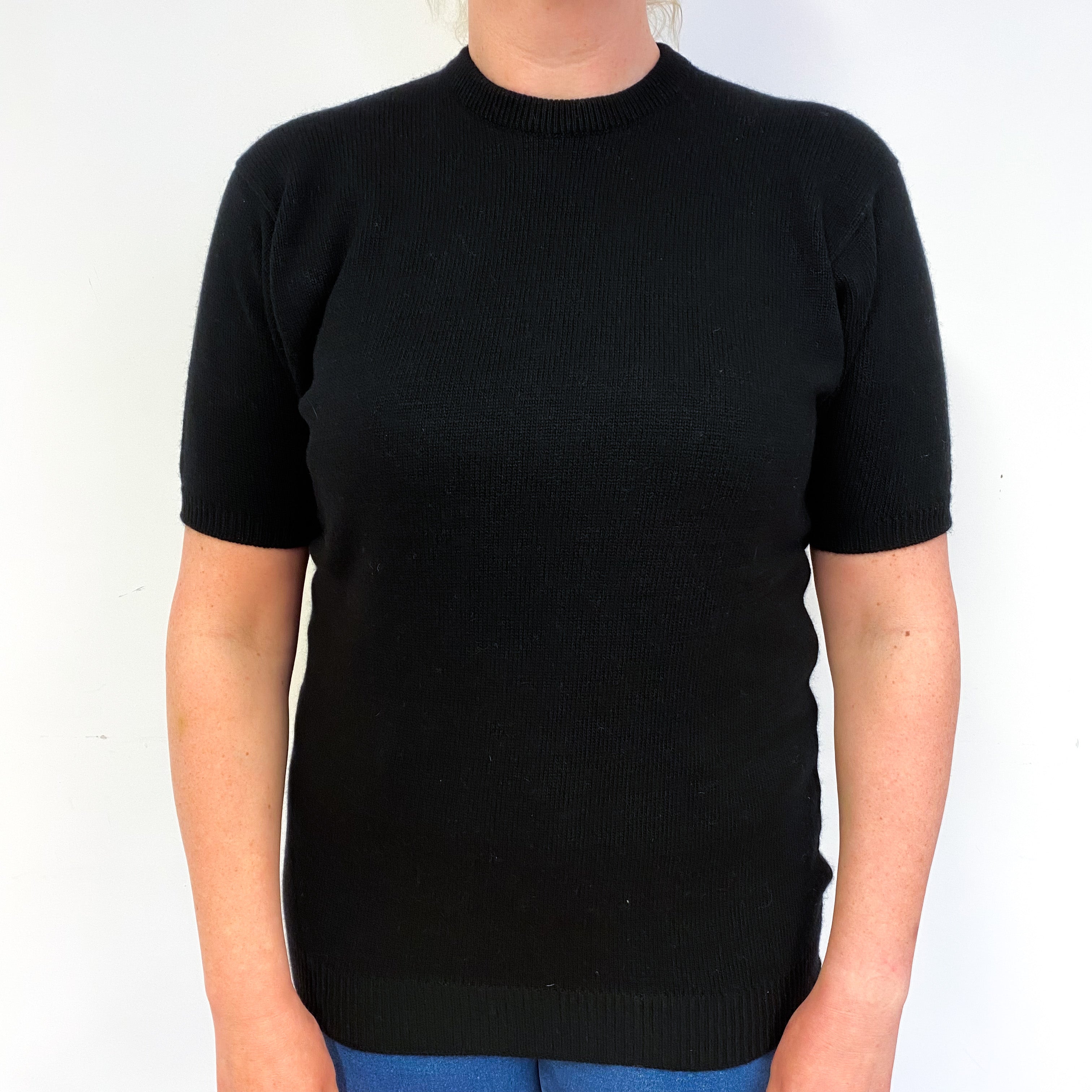 Scottish Black Heavy Knit Cashmere Short Sleeve Jumper Large