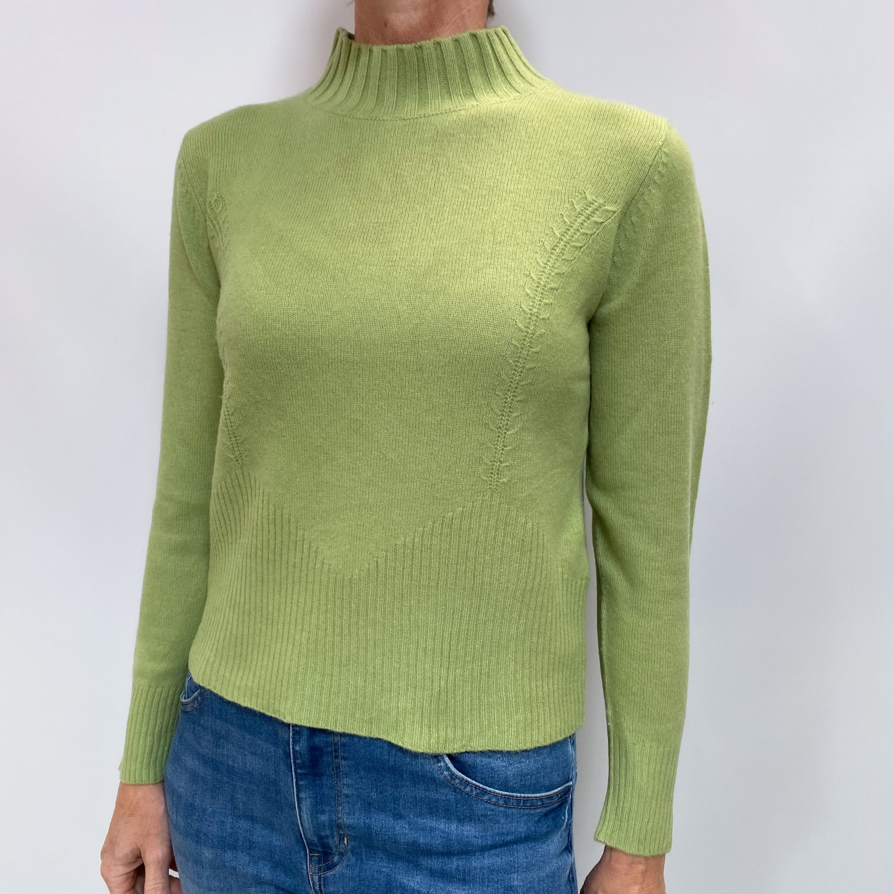 Pear Green Cashmere Turtle Neck Jumper Small