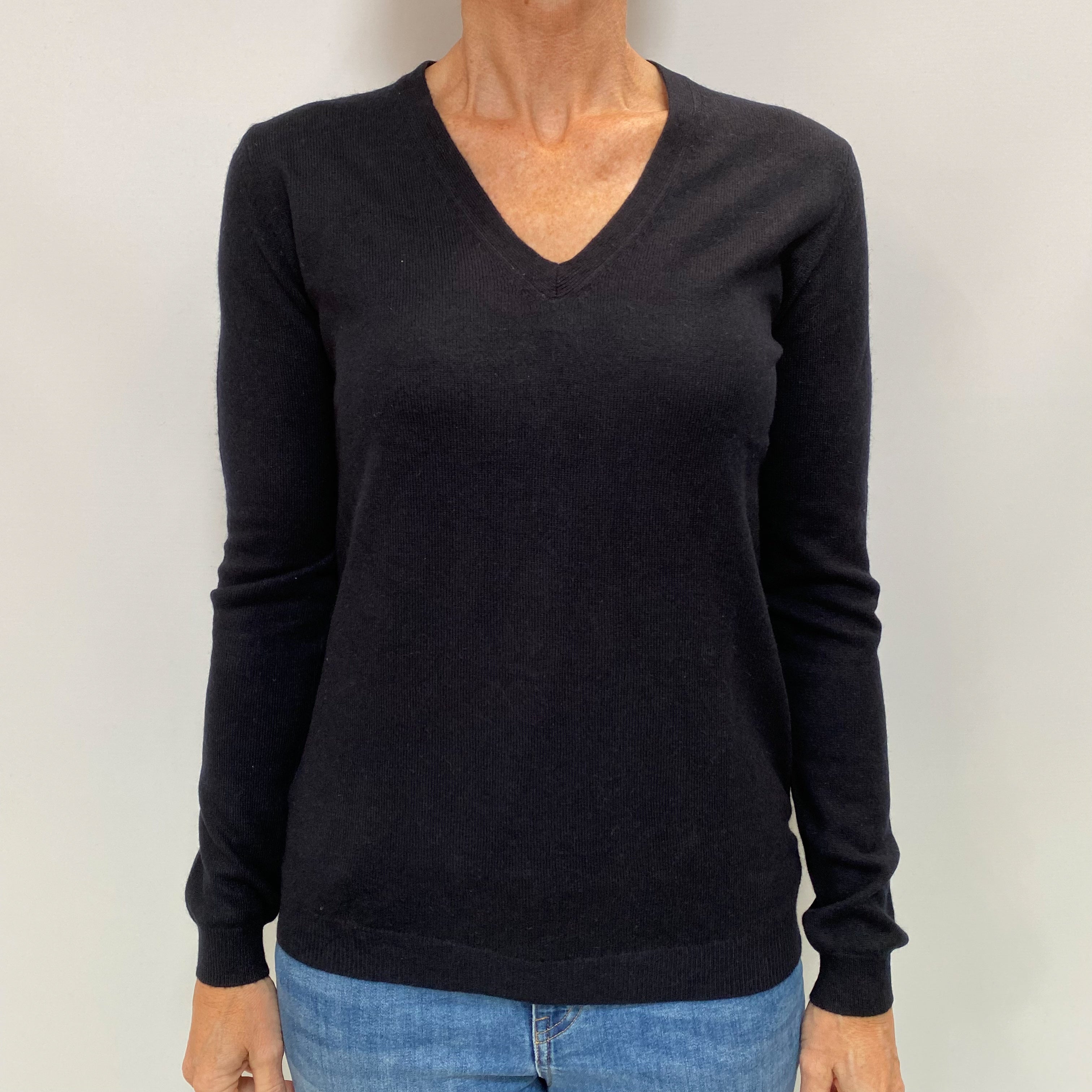 Dark Navy Cashmere V Neck Jumper Small