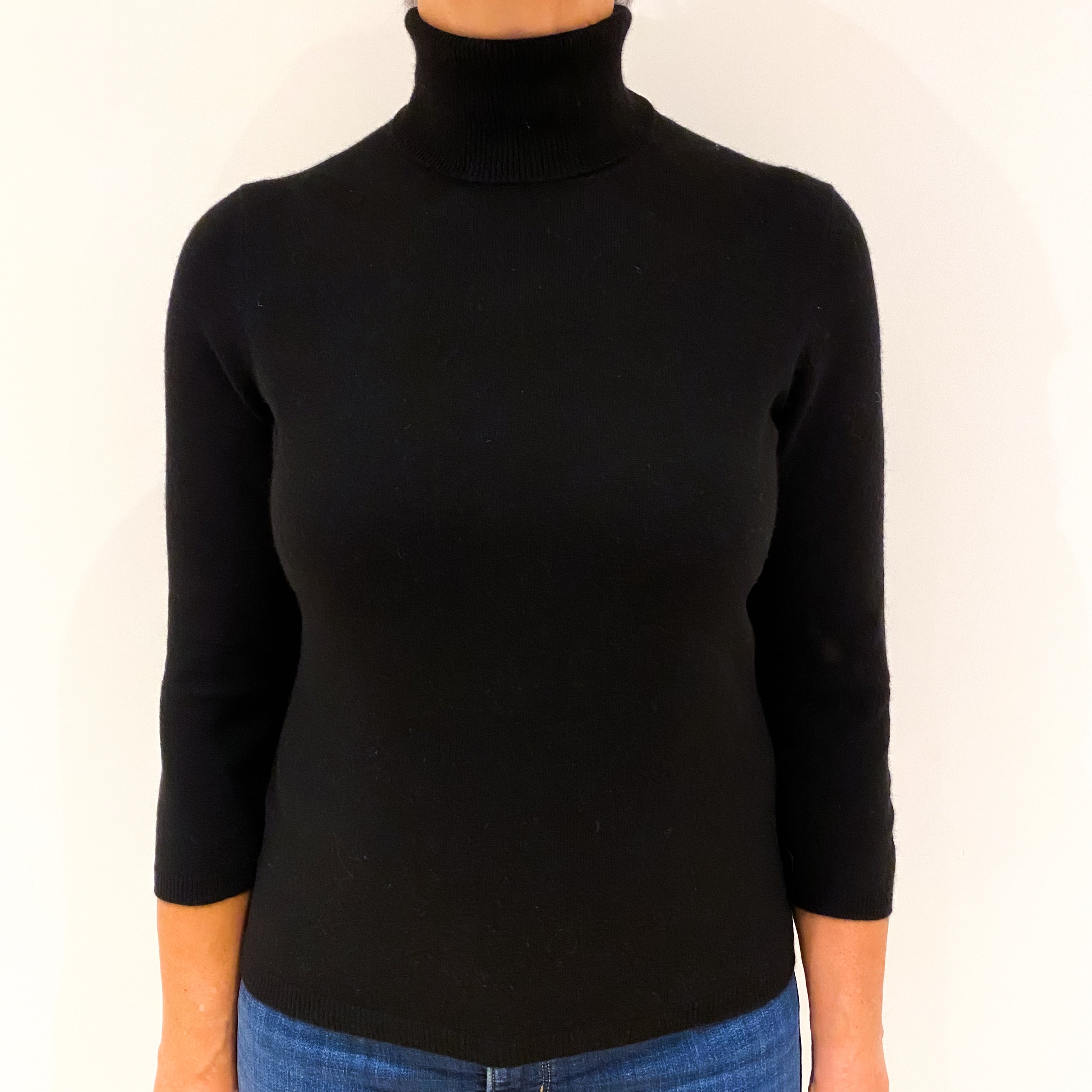 Black Cashmere Polo Neck Jumper Medium