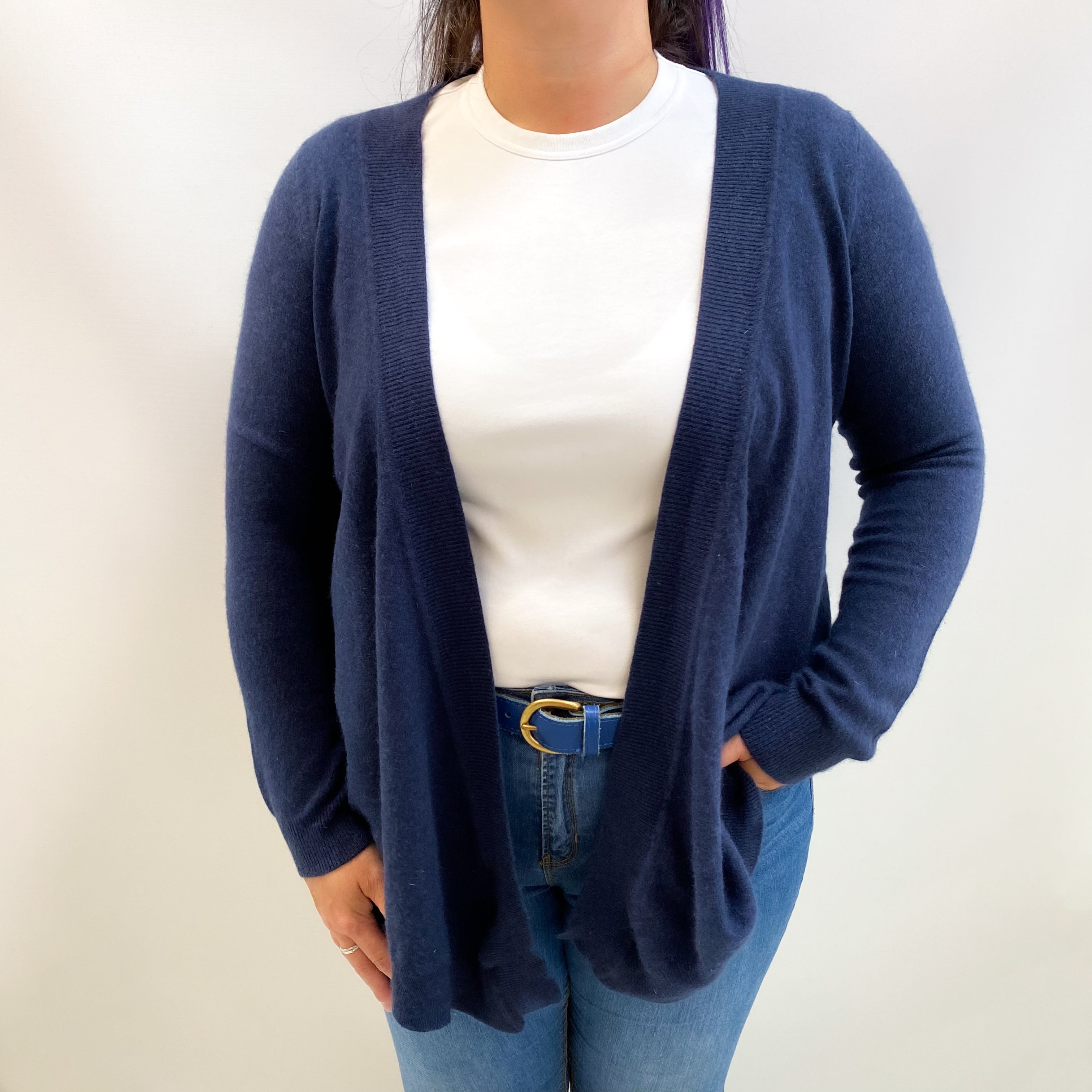 Midnight Blue Cashmere Waterfall Edge Cardigan Large