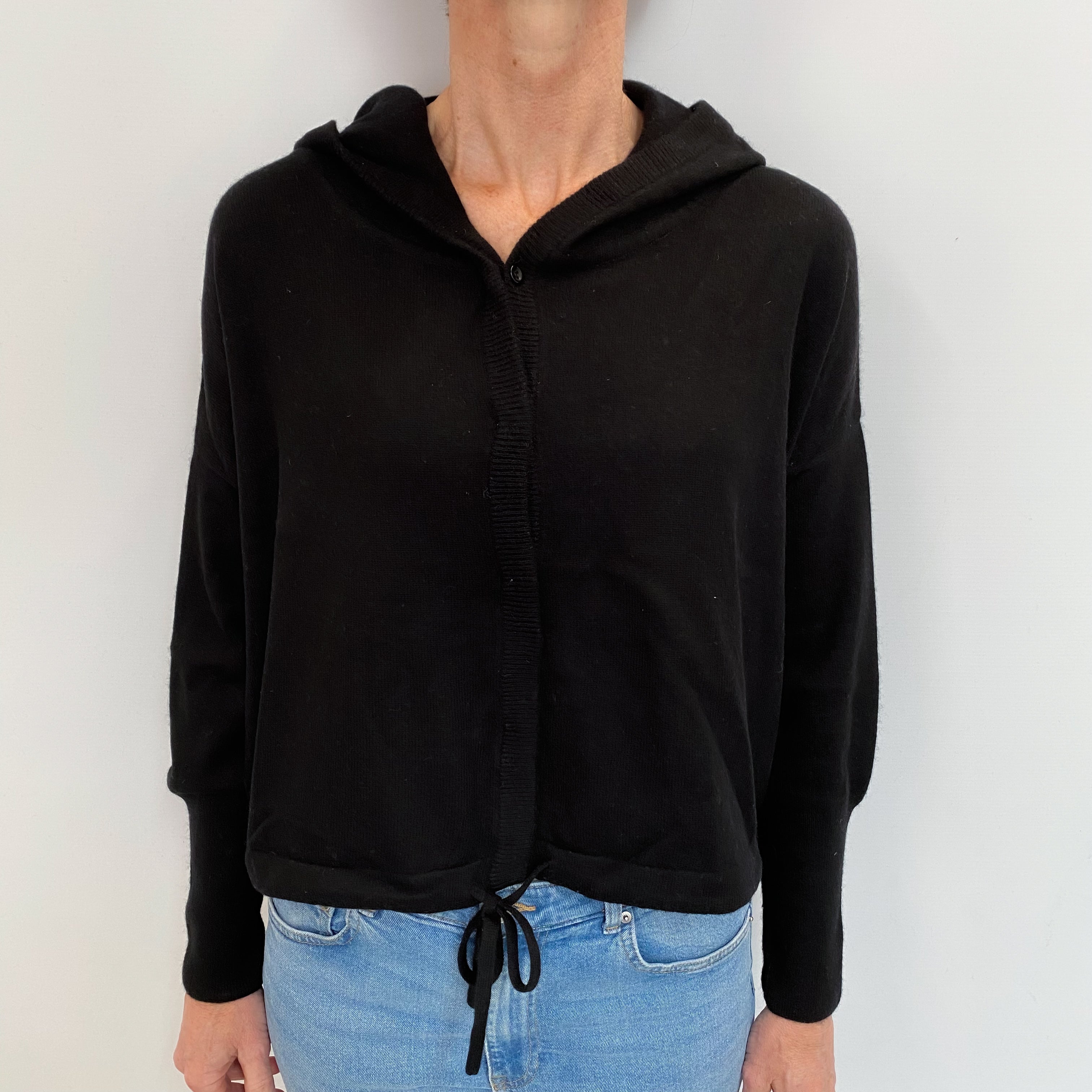 Black Cashmere Cardigan with Hood Small