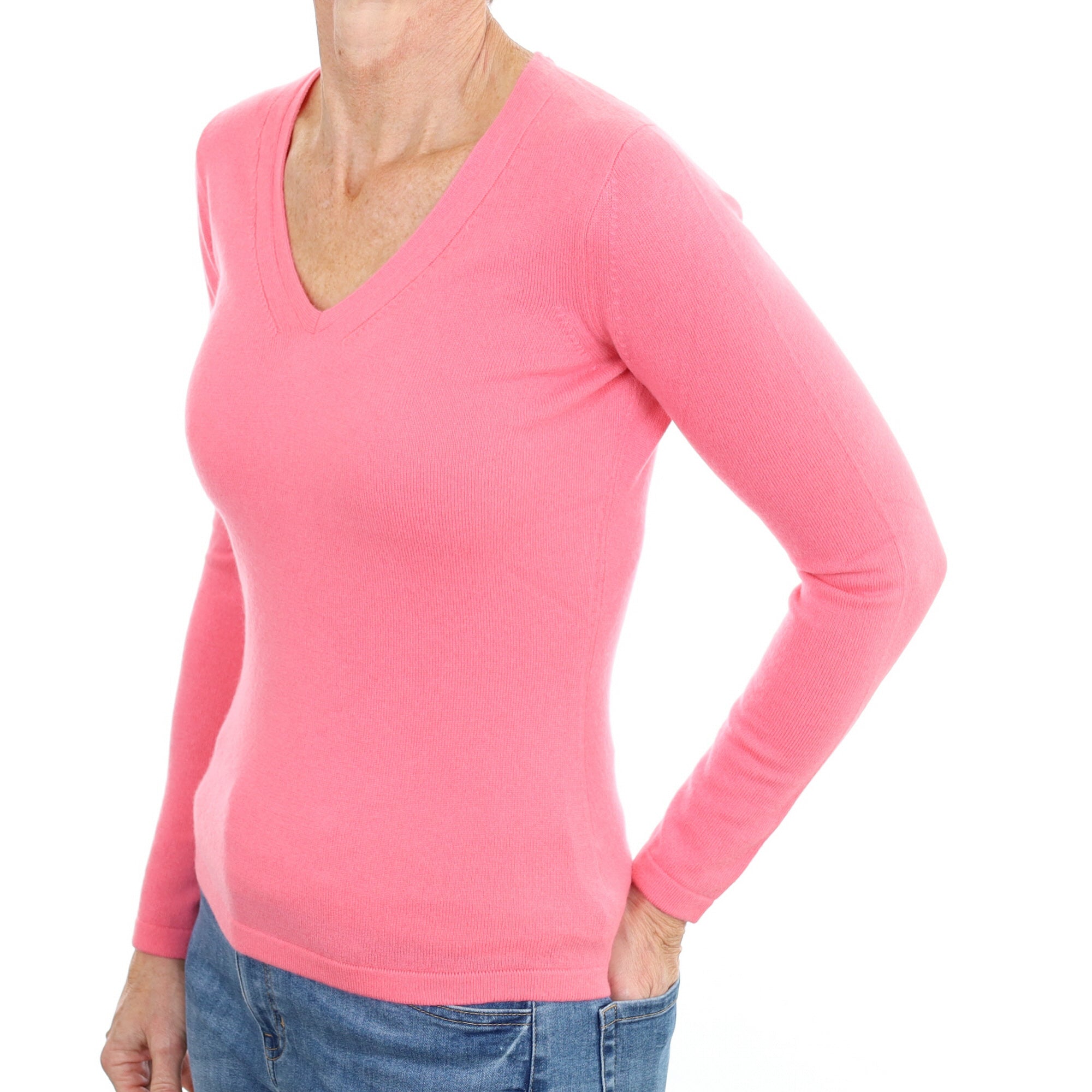 New Bubblegum Pink Cashmere V Neck Small