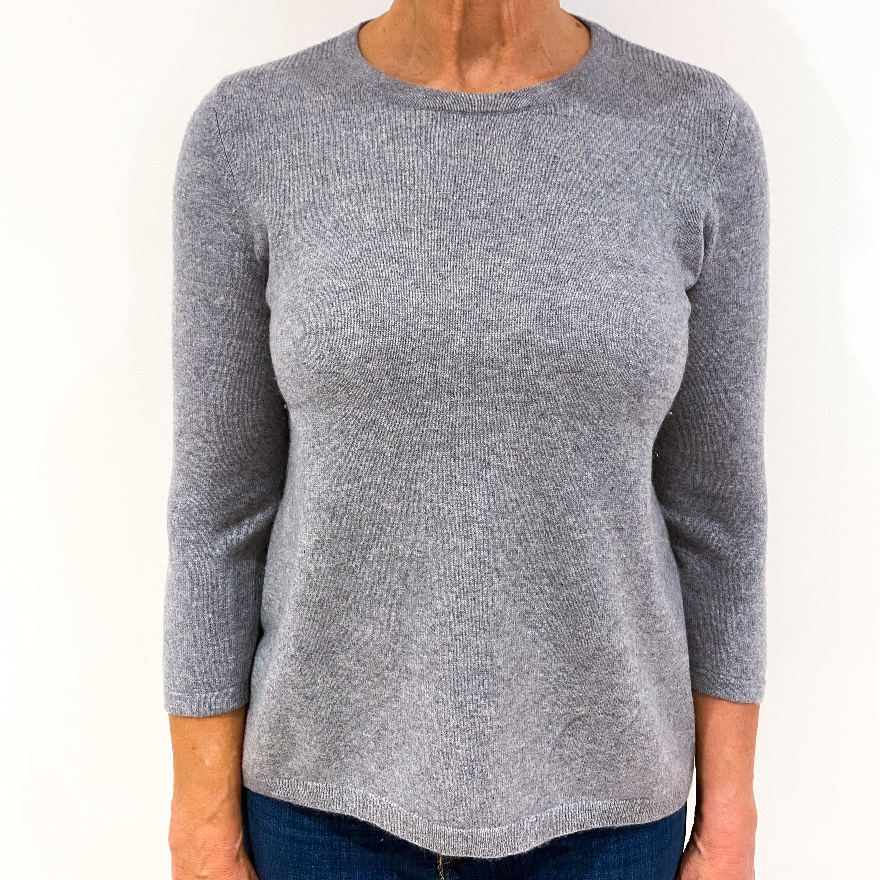 Smoke Grey 3/4 Sleeved Cashmere Crew Neck Jumper Medium