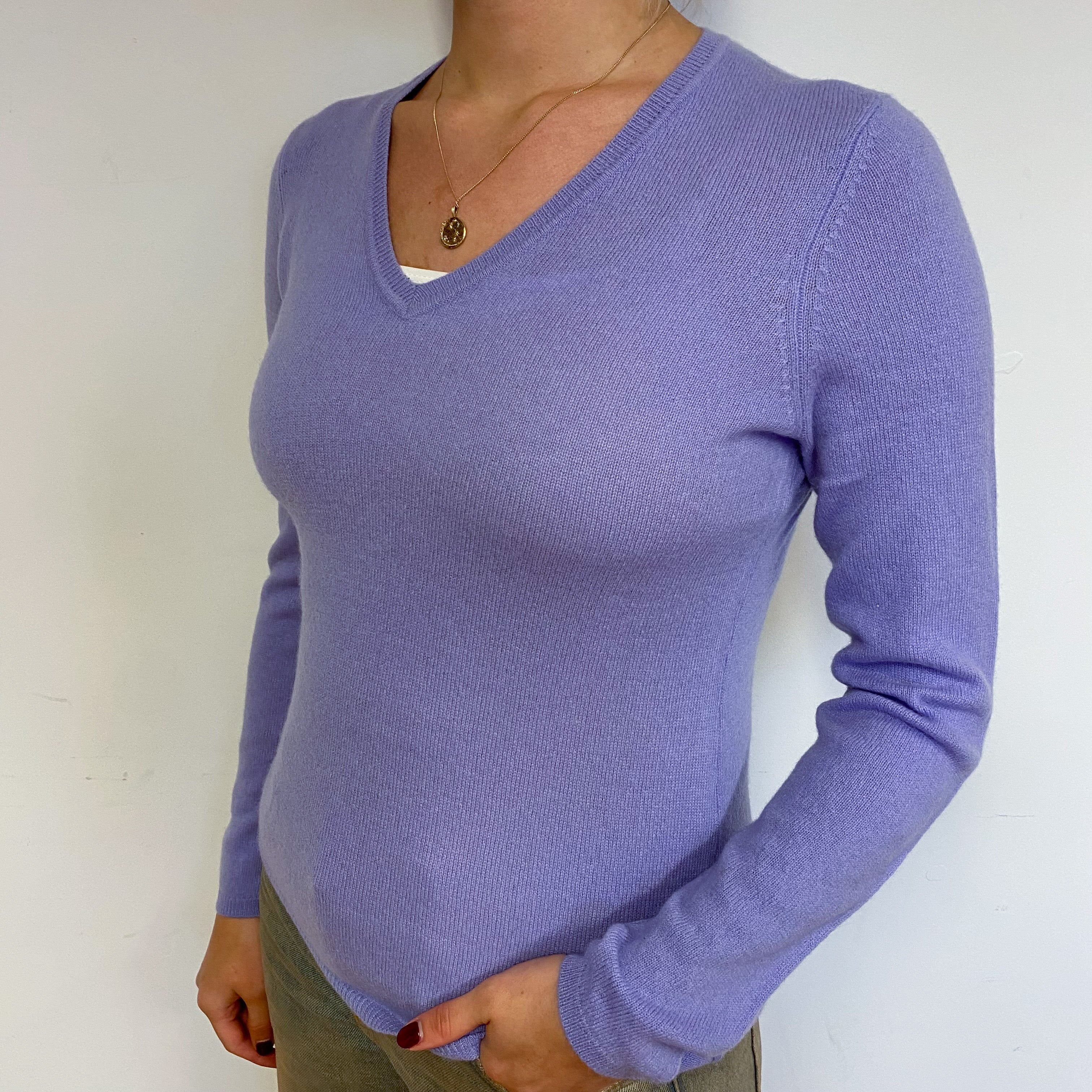 Lavender Purple Cashmere V-Neck Jumper Small