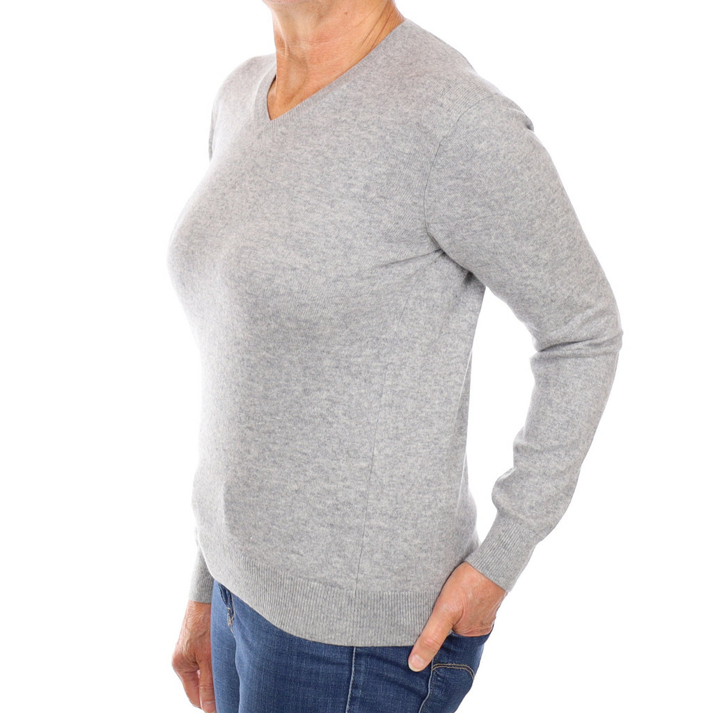 Smoke Grey Cashmere V Neck Jumper Medium