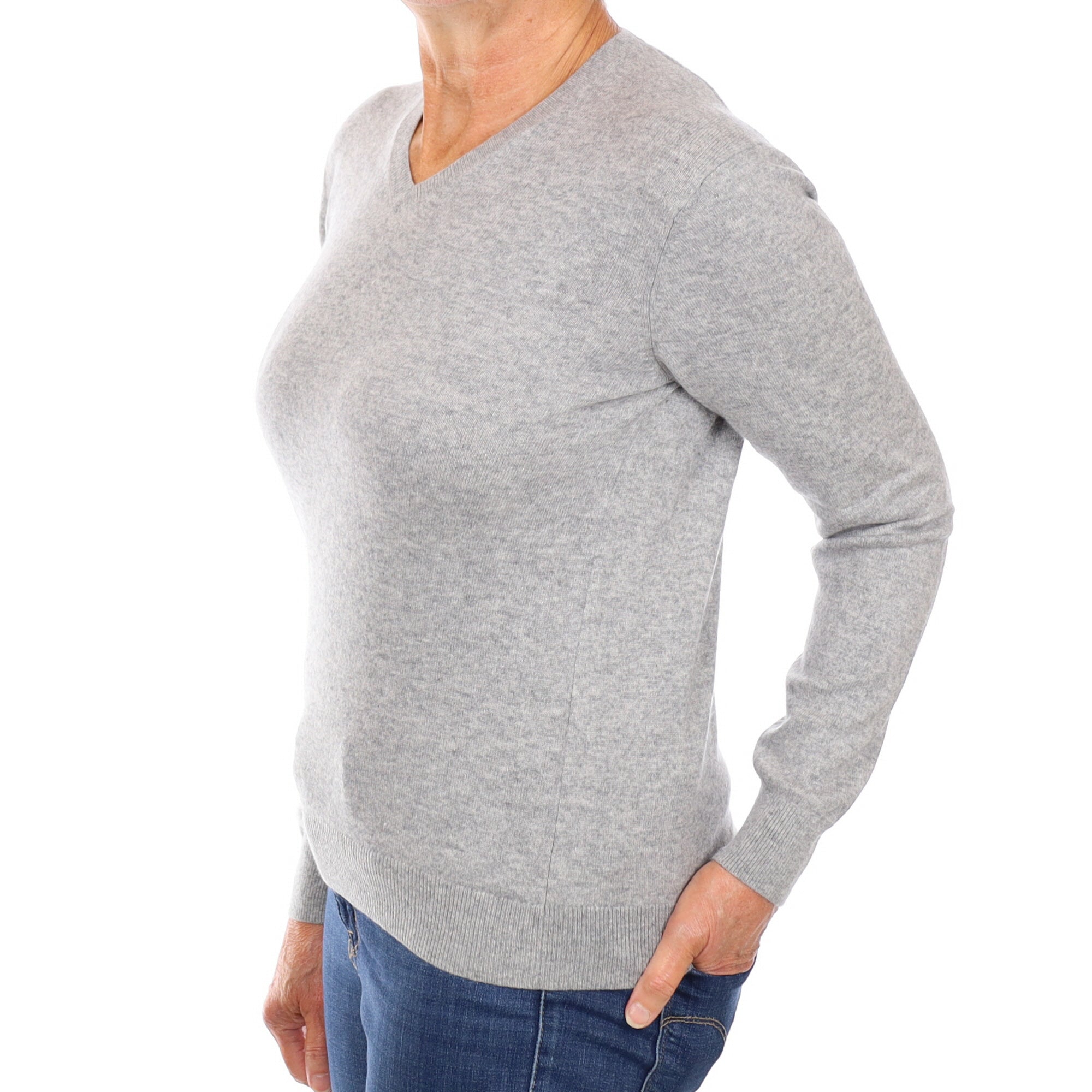 Smoke Grey Cashmere V Neck Jumper Medium