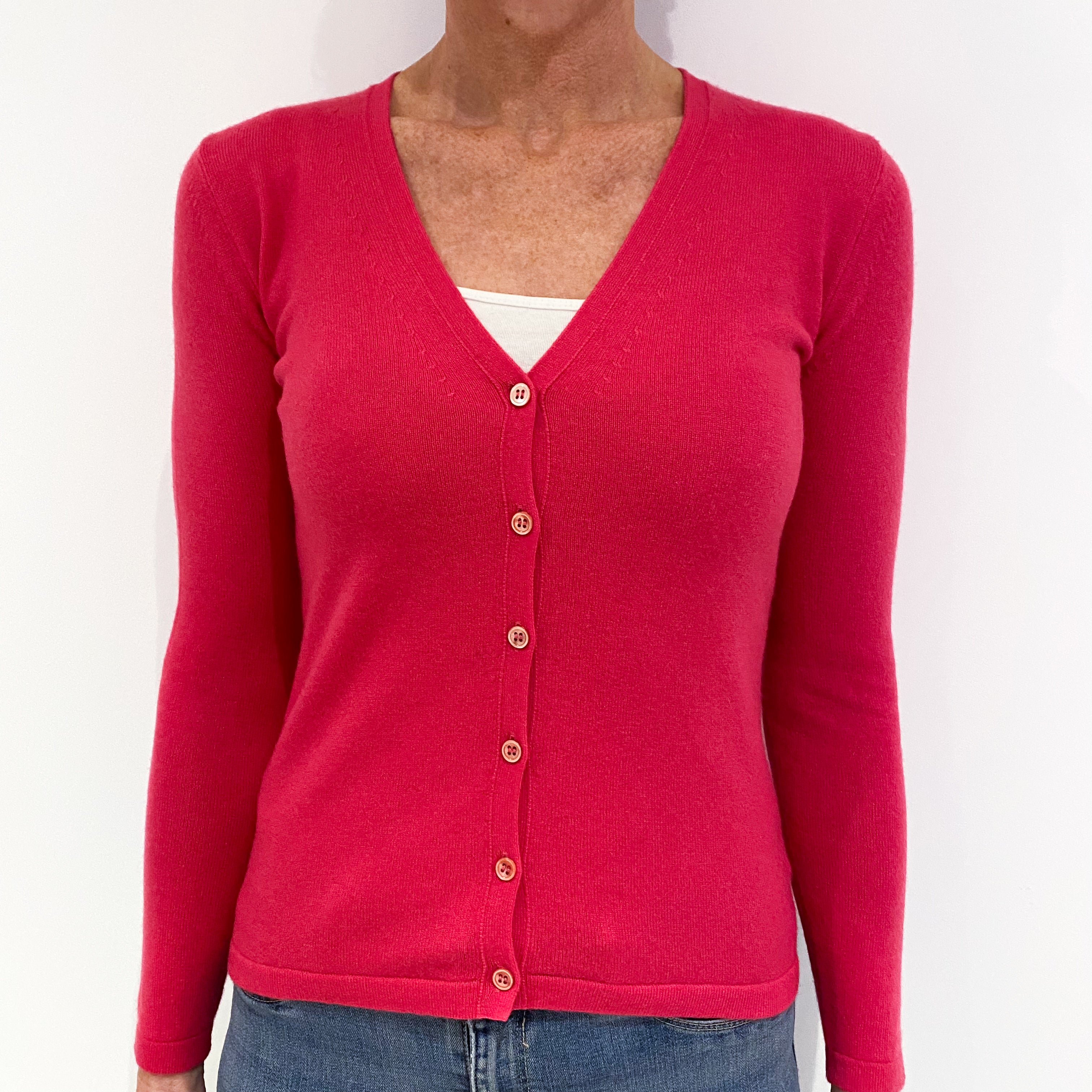 Fuchsia Pink Cashmere V-neck Cardigan Small
