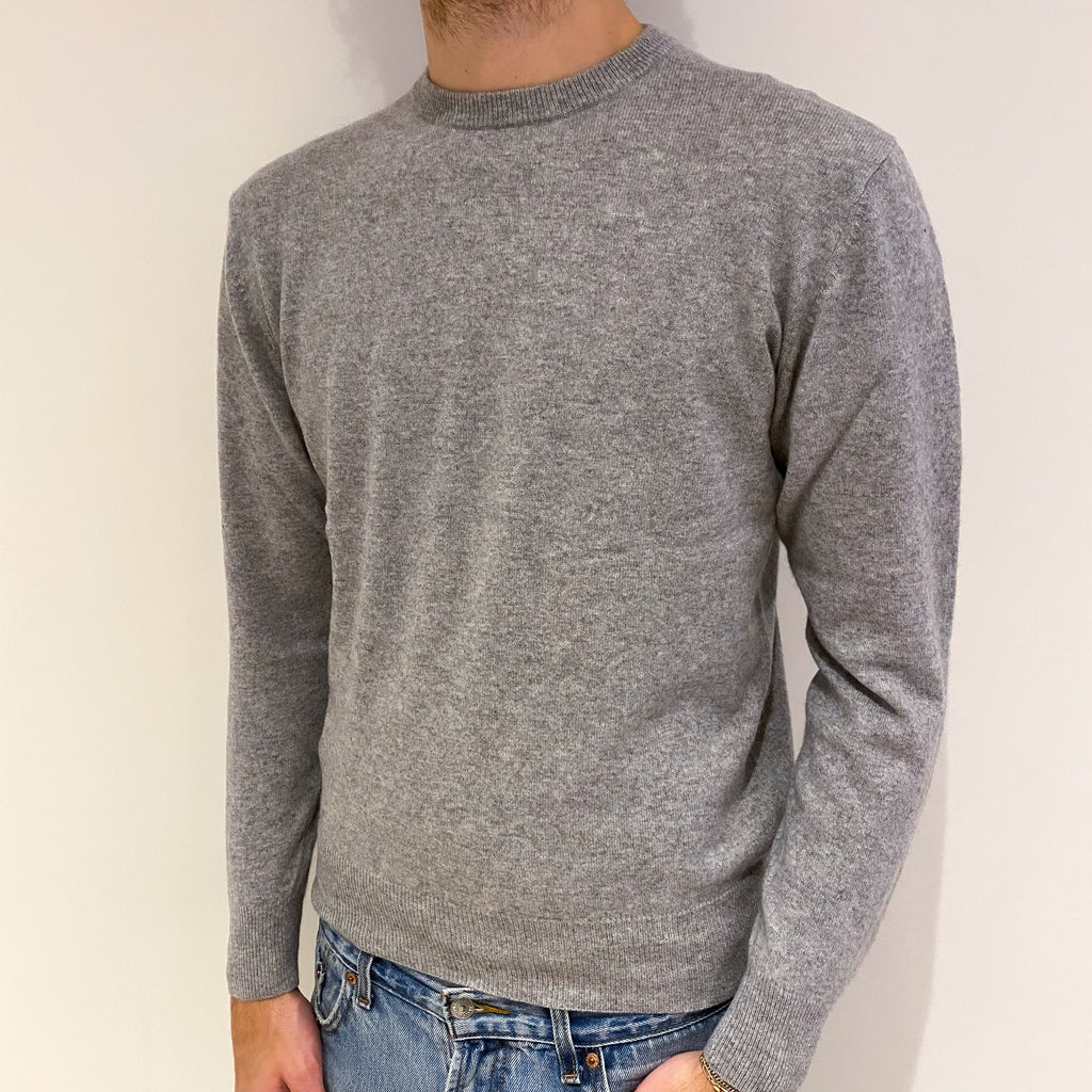 Men's Smoke Grey Cashmere Crew Neck Jumper Medium