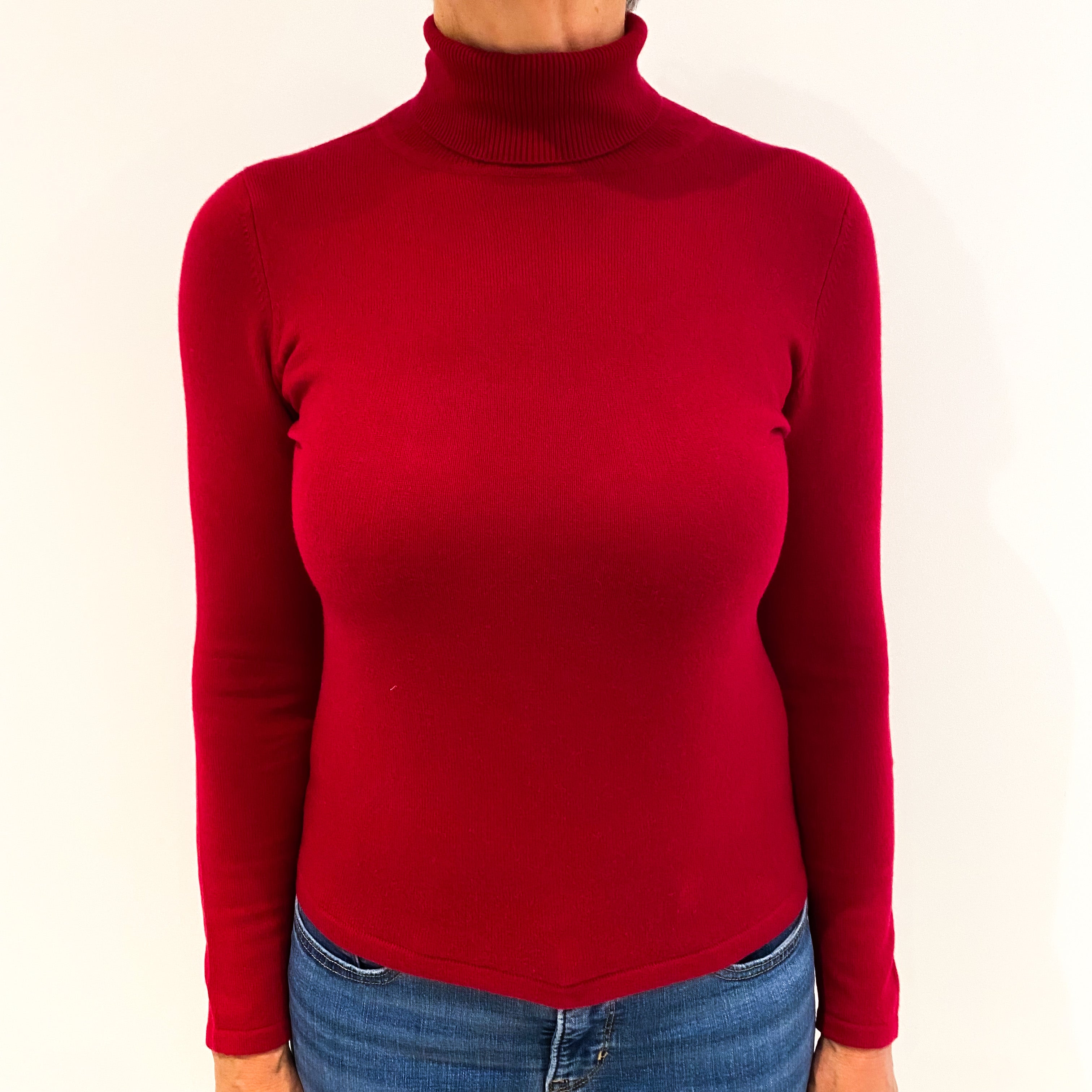 Post Box Red Cashmere Polo Neck Jumper Medium