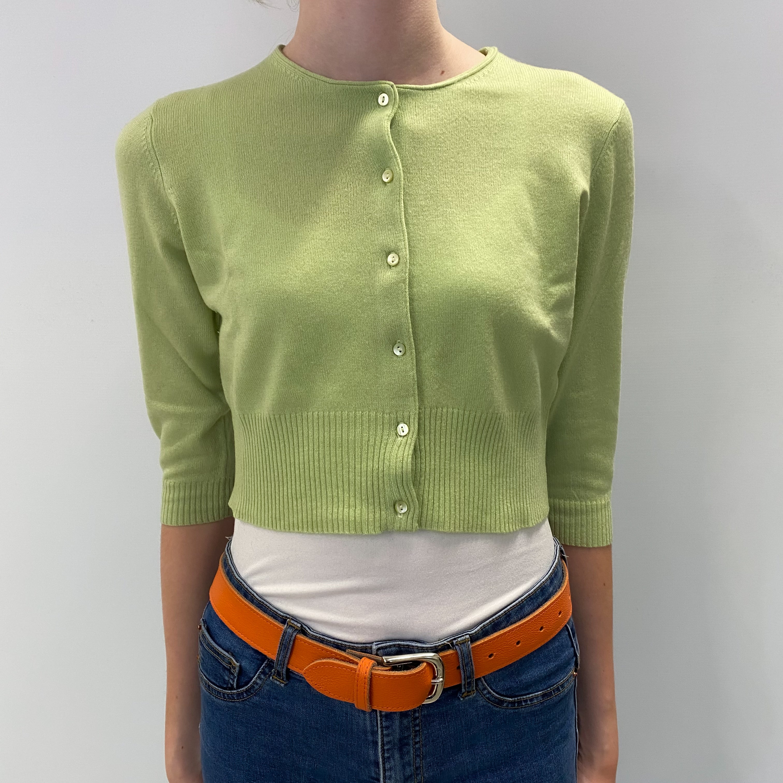 Pea Green Cashmere Cardigan Extra Small